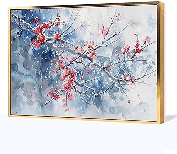 Amazon.co.jp: 絵画 冬の梅の花インテリア 絵画 魅力的な花 油絵
