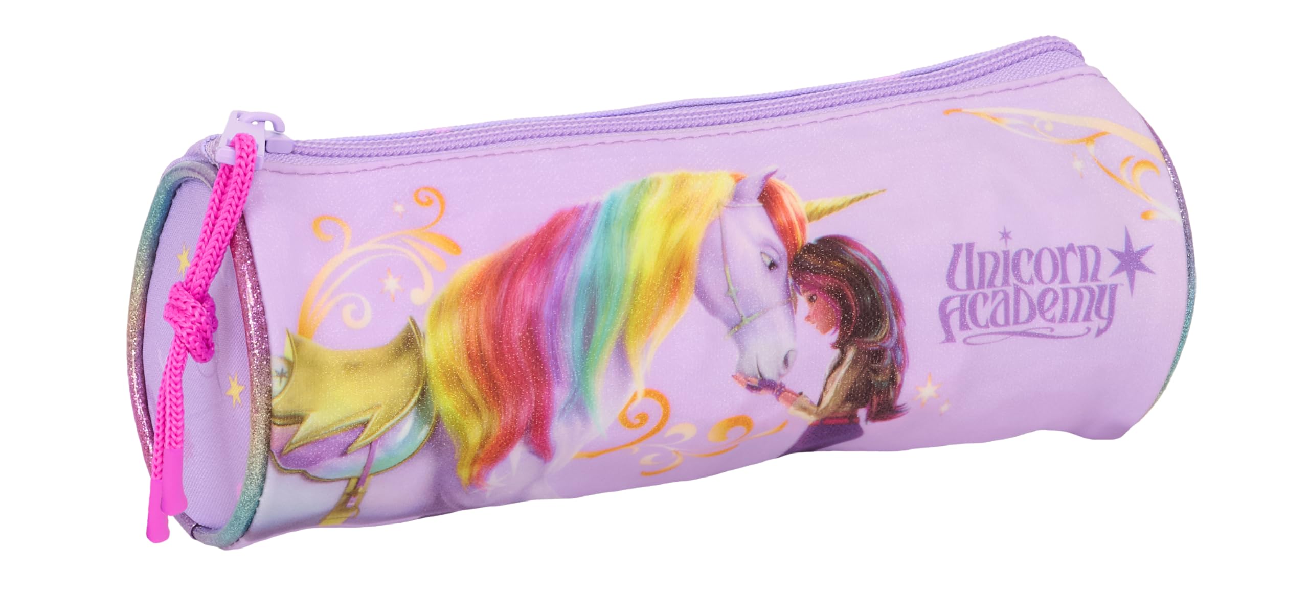 Safta Unicorn Academy – Round School Pencil Case, Children's Pencil Case, Ideal for Children from 5 to 14 Years, Comfortable and Versatile, Quality and Resistance, 20 x 7 cm, lilac, M, Casual