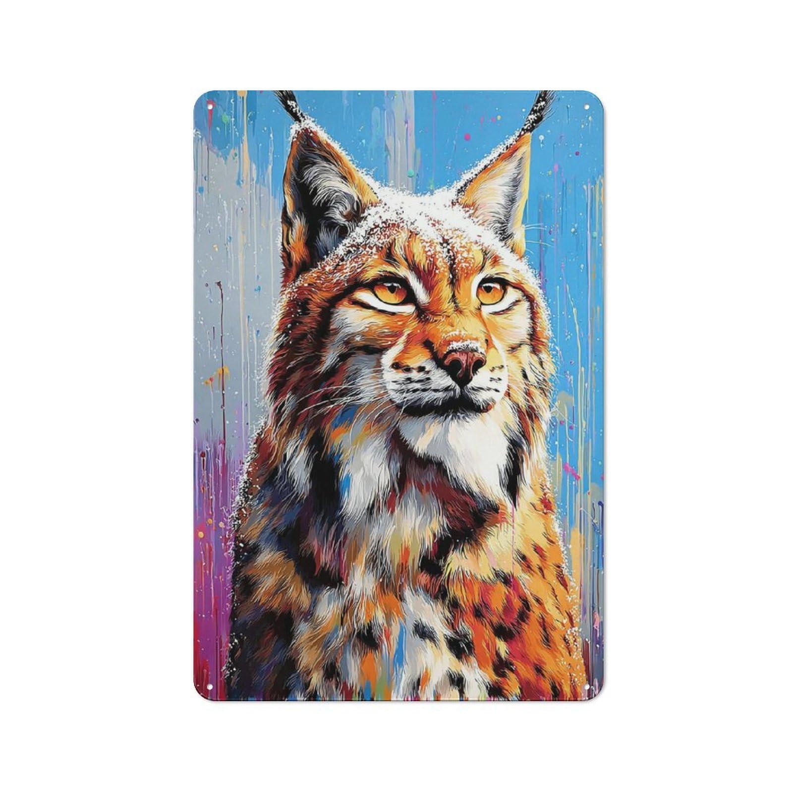 Junmoney Colorful Lynx Portrait -2 30X20cm Retro-Style Tin Sign With For Garage Or Workshop, For Vintage Wall Decor Fans, For Metal Sign Collectors