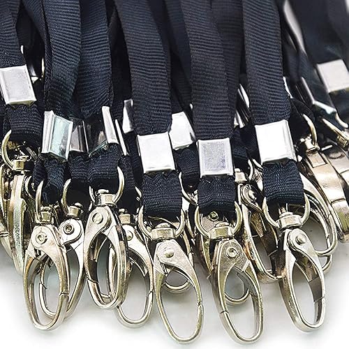 Miniatura 5 de Paquete de 50 cordones para tarjetas de identificación a granel con ganchos giratorios de clip (negro)