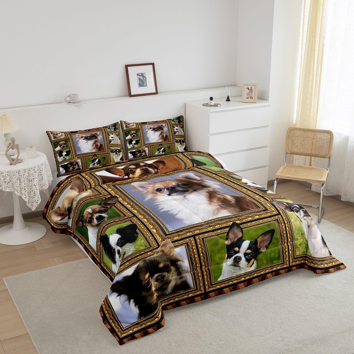 Feelyou Chihuahua Comforter Set Twin Size Cute Dog Puppy Comforter for Kids Teens Adults Chihuahua Lover Gift Bedding Set Dog Lover Quilt Set Room Decor 2Pcs with 1 Pillow Case