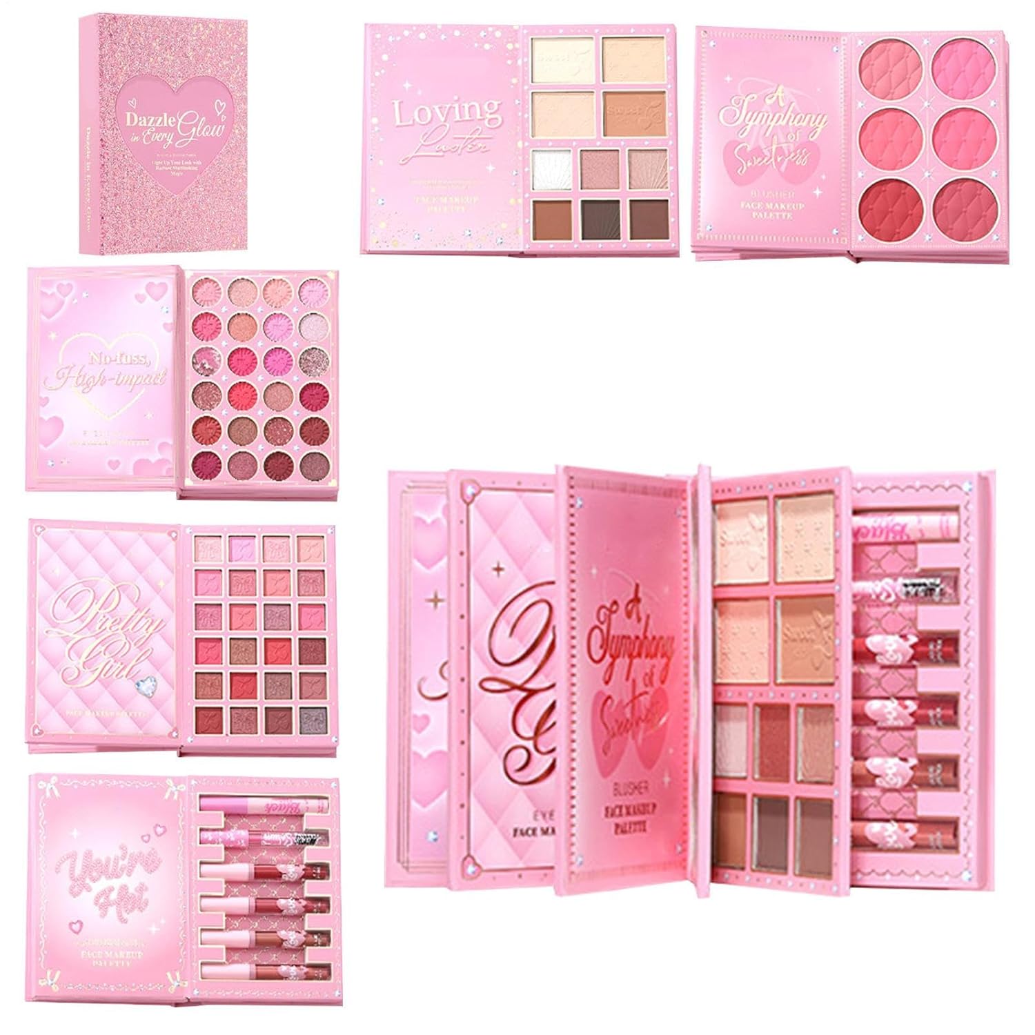 Book Style Eyeshadow Kit – Face Time Palette, Luxury Blush Highlighter Lipstick Set, Complete Artistic Makeup Organizer, Elegant Portable Beauty Combination | Women Girls Holiday Fashion