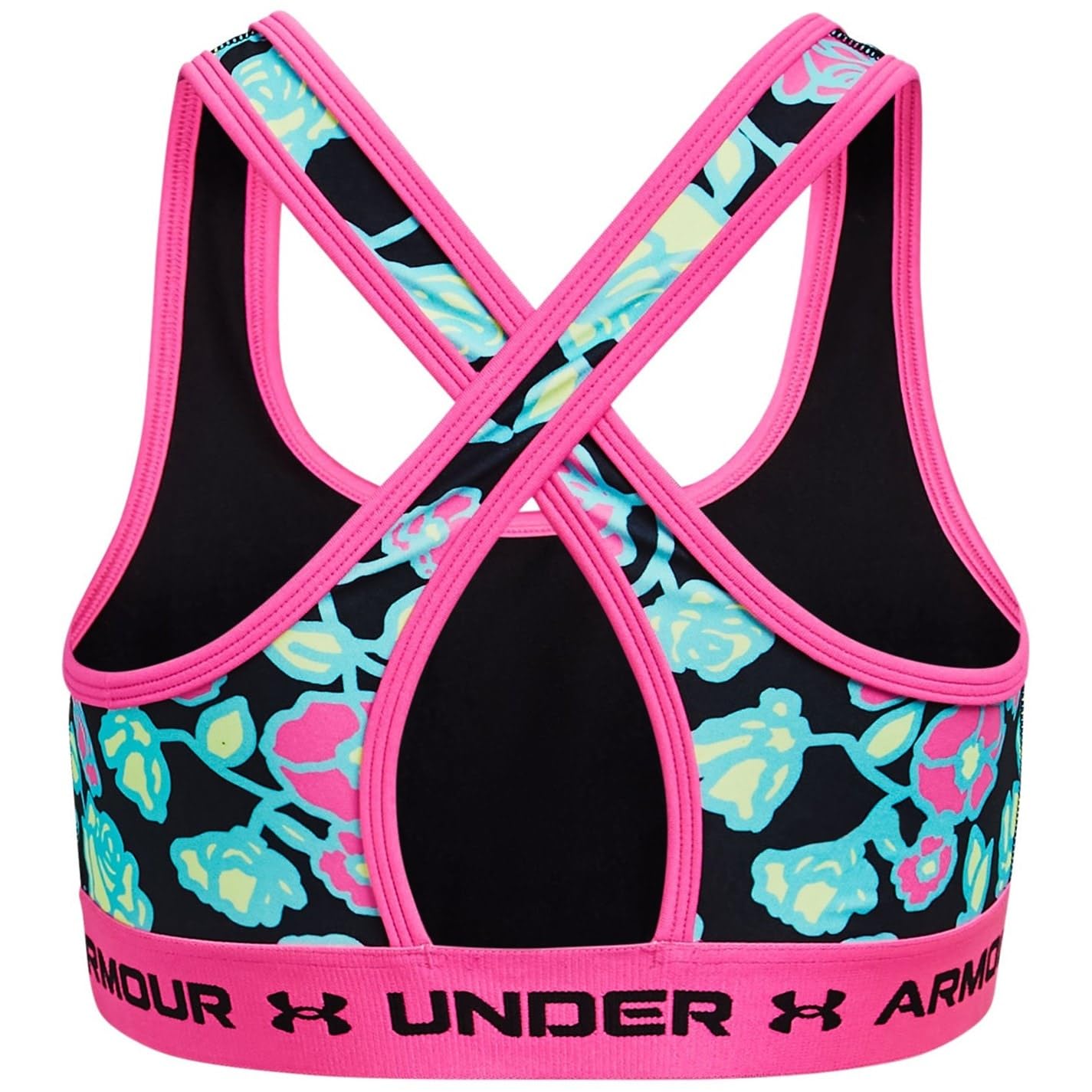 Under Armour Girls' Crossback Mid Printed , Black (002)/Midnight Navy Blue , Youth Small