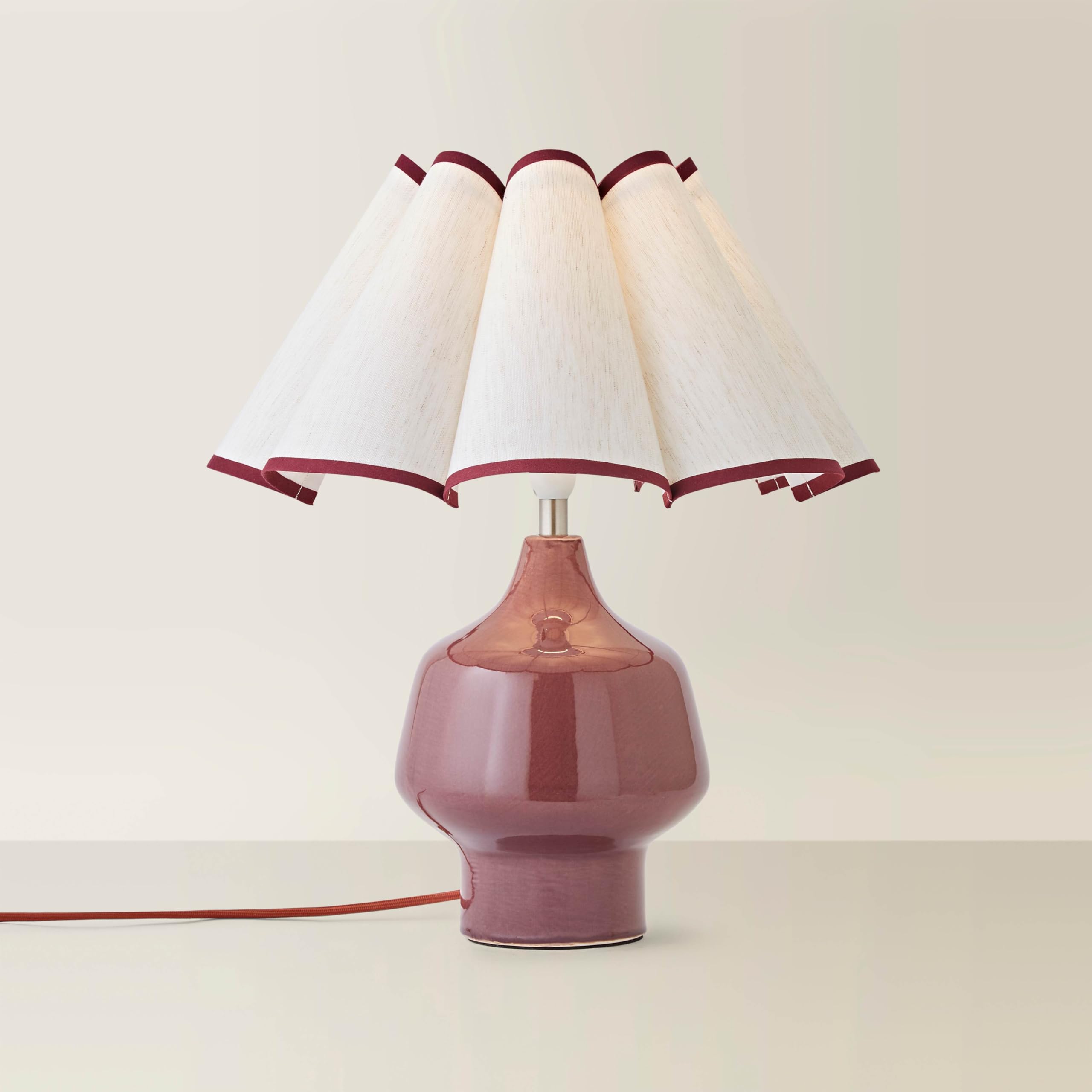 Value Lights - Jamie Table Lamp - Scallop Shade - Ceramic - Burgundy