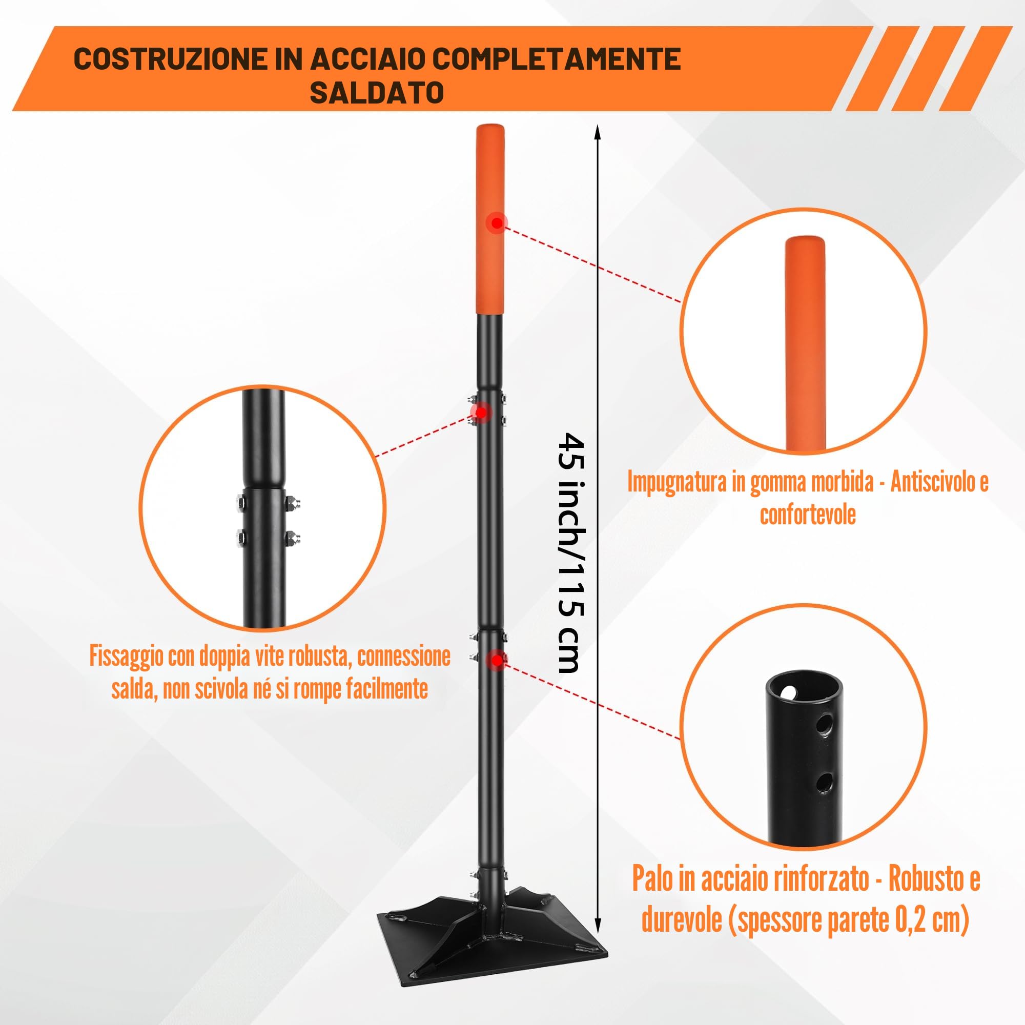 Tamper in acciaio da giardino con manico da 45 pollici, resistente, strumento ideale per livellare la suola, la gravità, l'asfalto, il drive