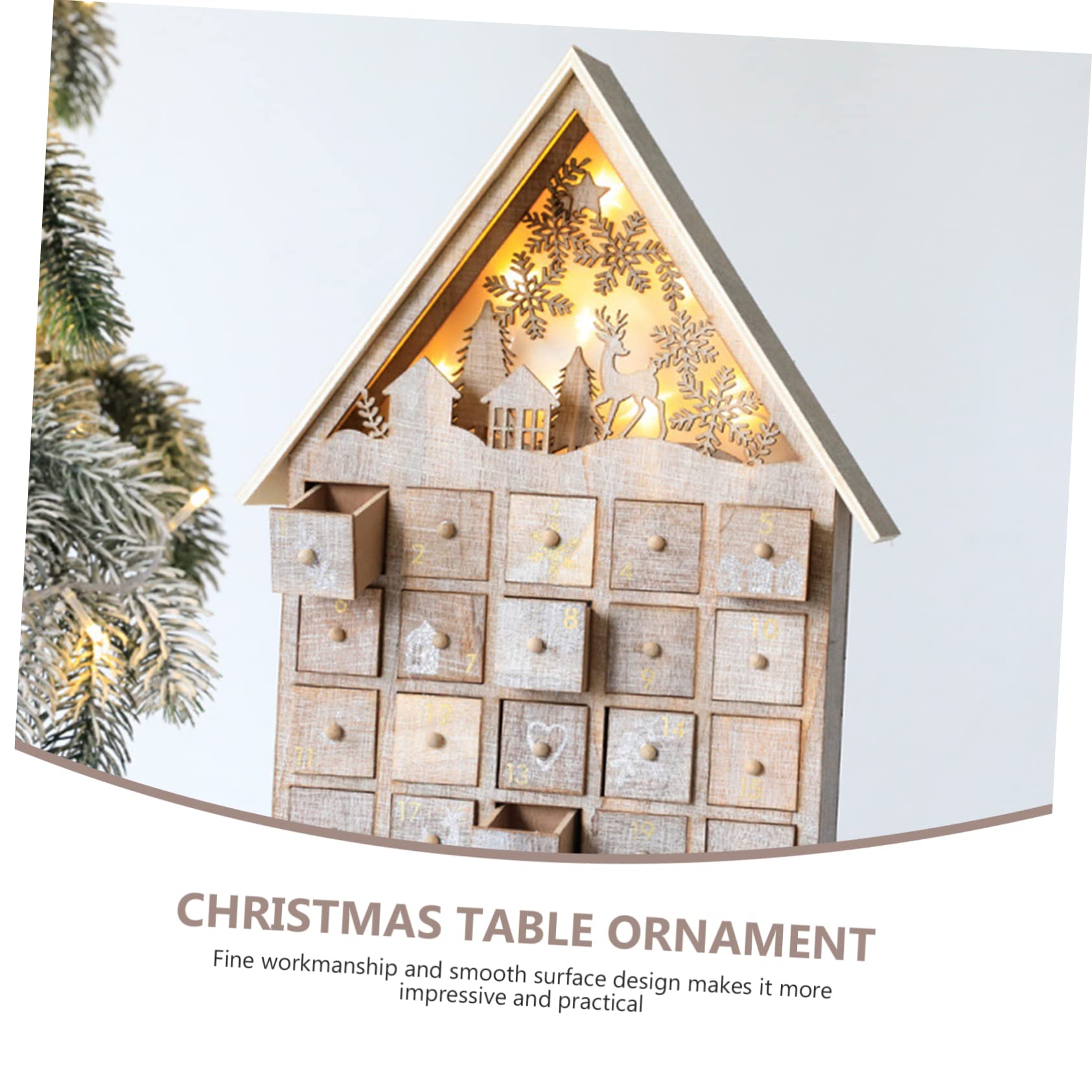 Calendario de Adviento Navideño con Luz de Madera Y Cajón Decoración Luminosa para Escritorio para Niños Y Niñas