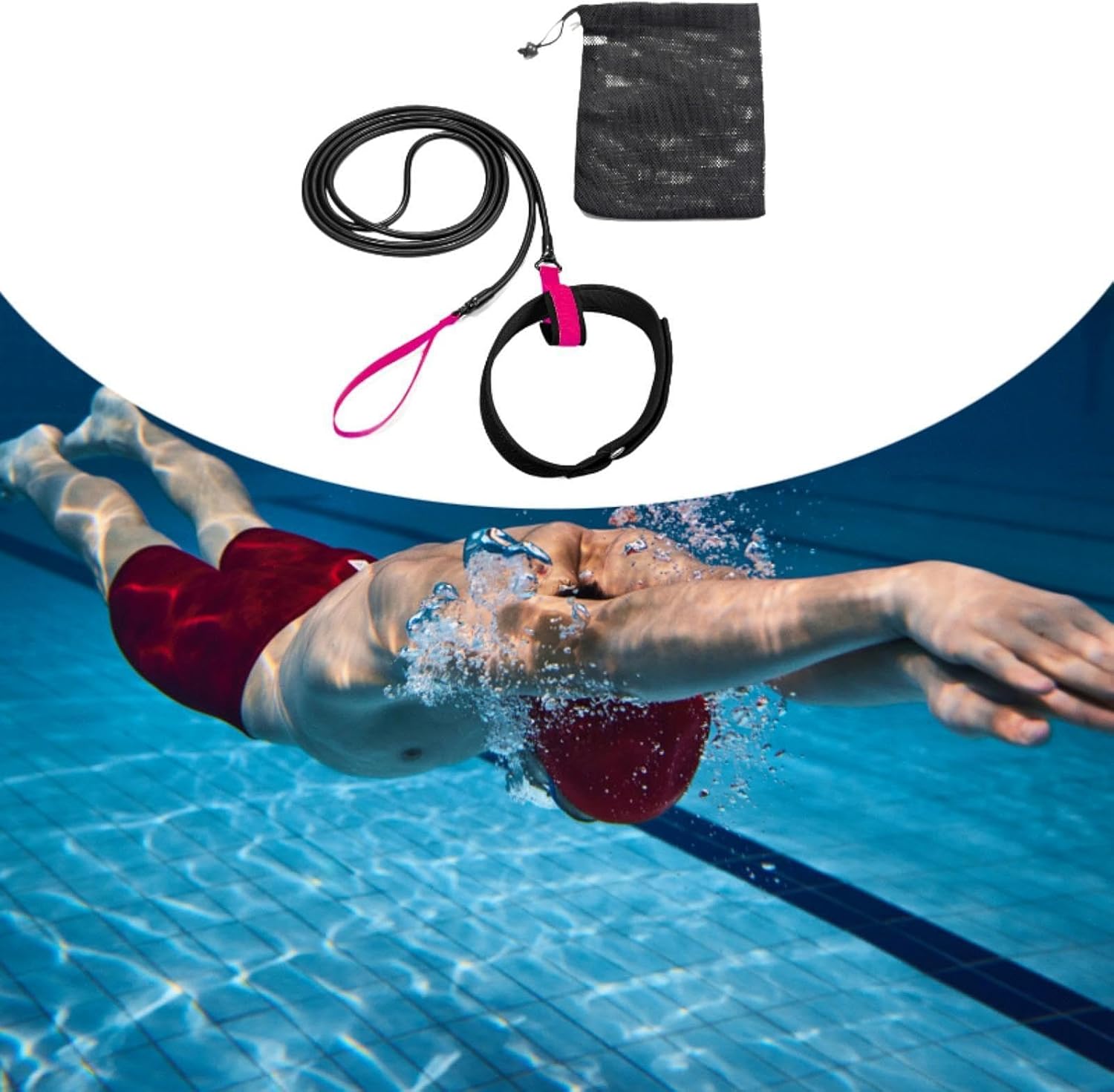 Swim Resistance Belt, Adjustable Professional Swimming Belt, Swim Tether
