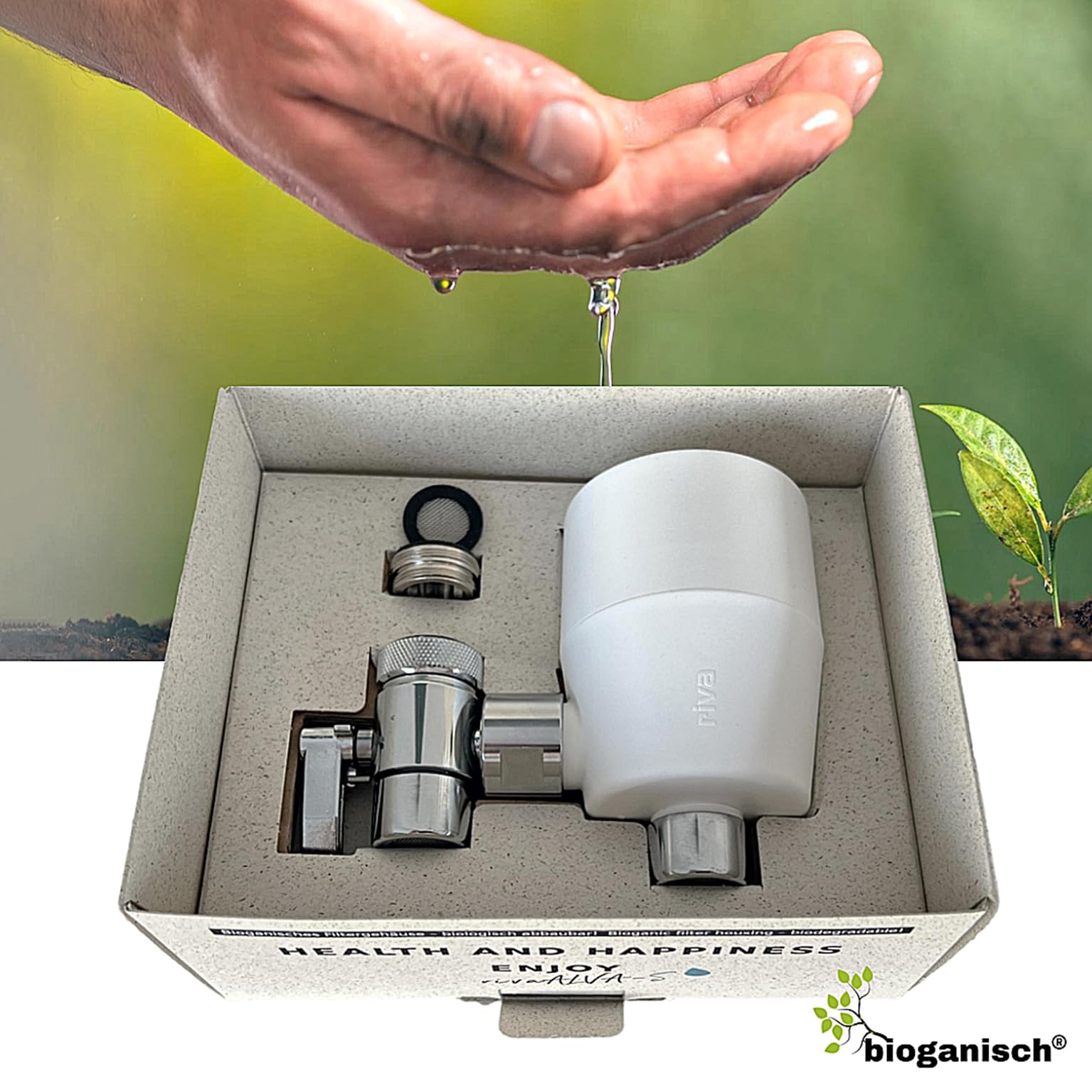 rivaALVA-S Viva Wasserhahnfilter weiß - Wasserfilter mit Blockaktivkohle im bioganischem Gehäuse - filtert Schwermetalle, Medikamente, Chlor u.v.m.