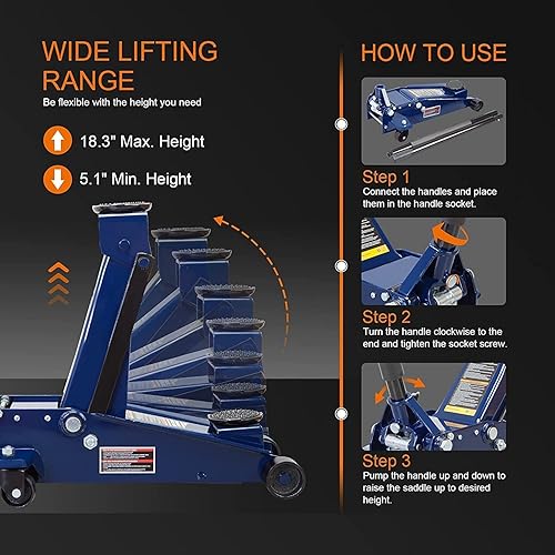 Miniatura 2 de BIG RED ATZ830023UR Torin Gato hidráulico de acero resistente para serviciopiso con bomba de elevación rápida de doble pistón, capacidad de 3