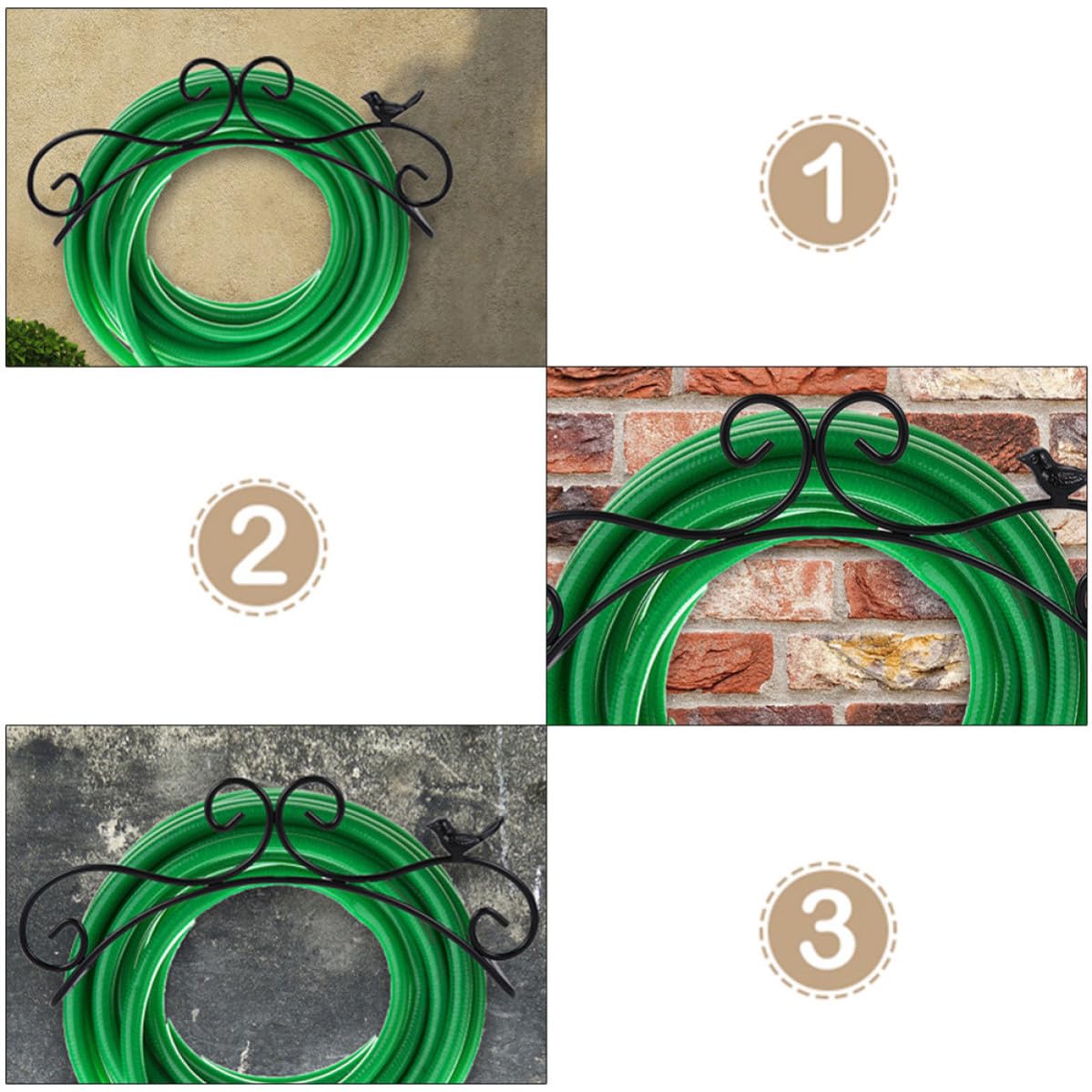 2 Pièces Support de Rangement pour Tuyau D’arrosage, Support Mural pour Tuyau D’arrosage en Fer Noir, Fixé au Mur, pour Intérieur et Extérieur, Rangement et Organisation
