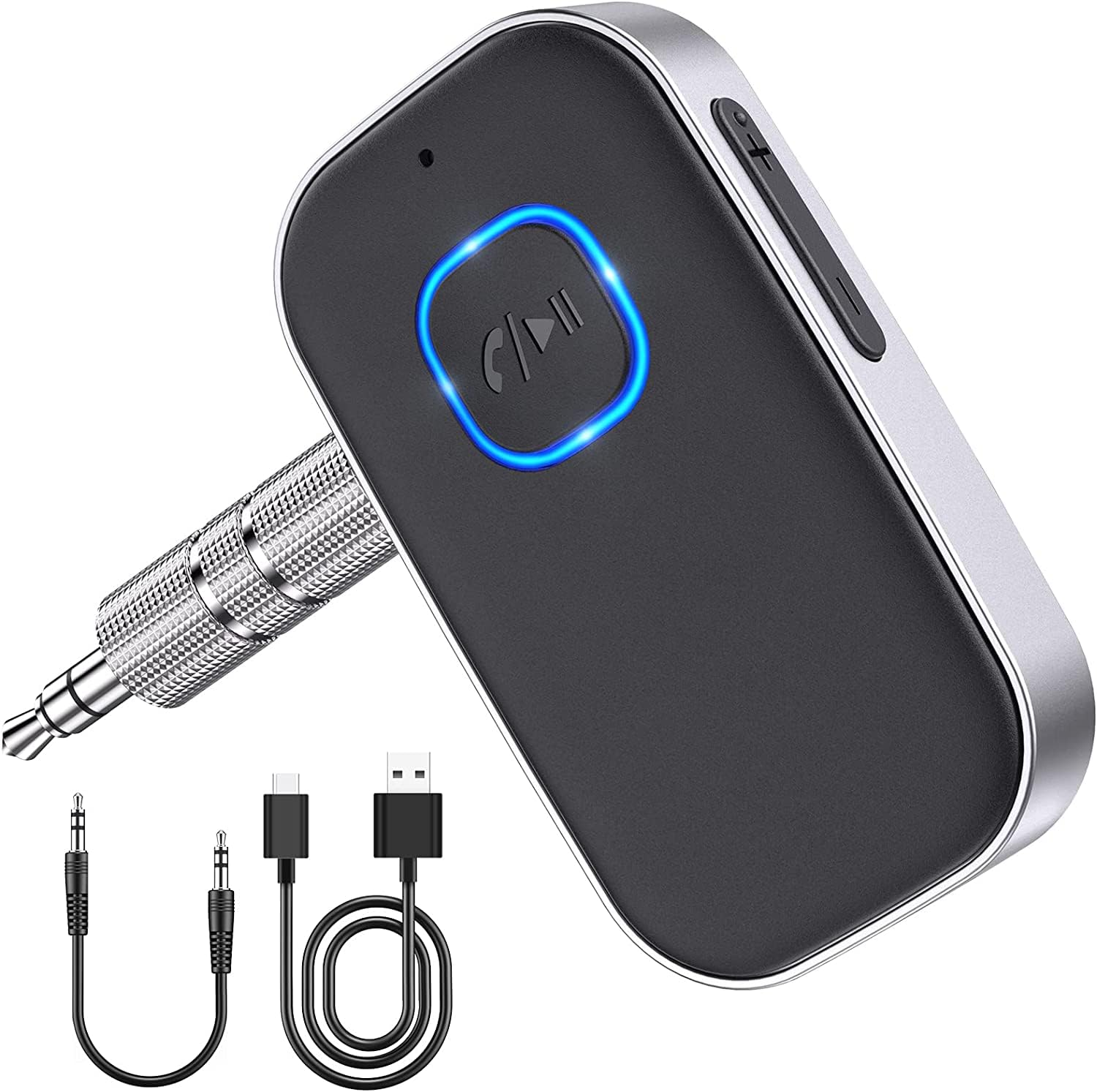 Bluetooth Receiver, Car Bluetooth Aux Adapter, Noise Cancelled 3.5mm Aux Blue tooth 5.3 Music Receiver for Stereo/Speakers/Wired Headphones, Hands-free Calls (16H Standby/Dual Link)