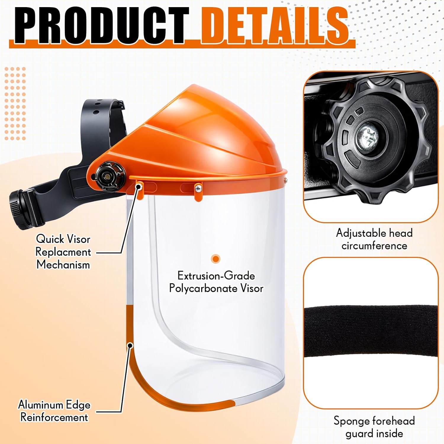 Kingdder Chainsaw Faceshield 2 Mesh Face Shield and 2 Clear Plastic Safety Visors, Adjustable Headgear, Multipurpose Protection Full Face Mask for Forestry Arboristwork(Orange)