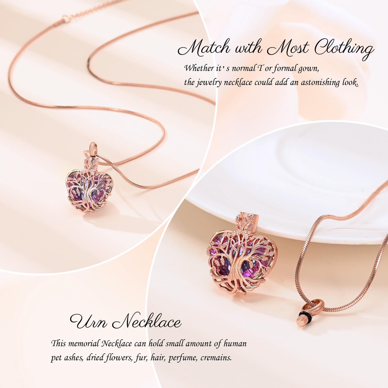Minicremation Urna Naszyjnik na popiół Drzewo Życia Birthstone Serce Wisiorek Kremacja Keepsake Memorial Pogrzeb Naszyjnik Biżuteria Prezenty dla Kobiet Żony Matki