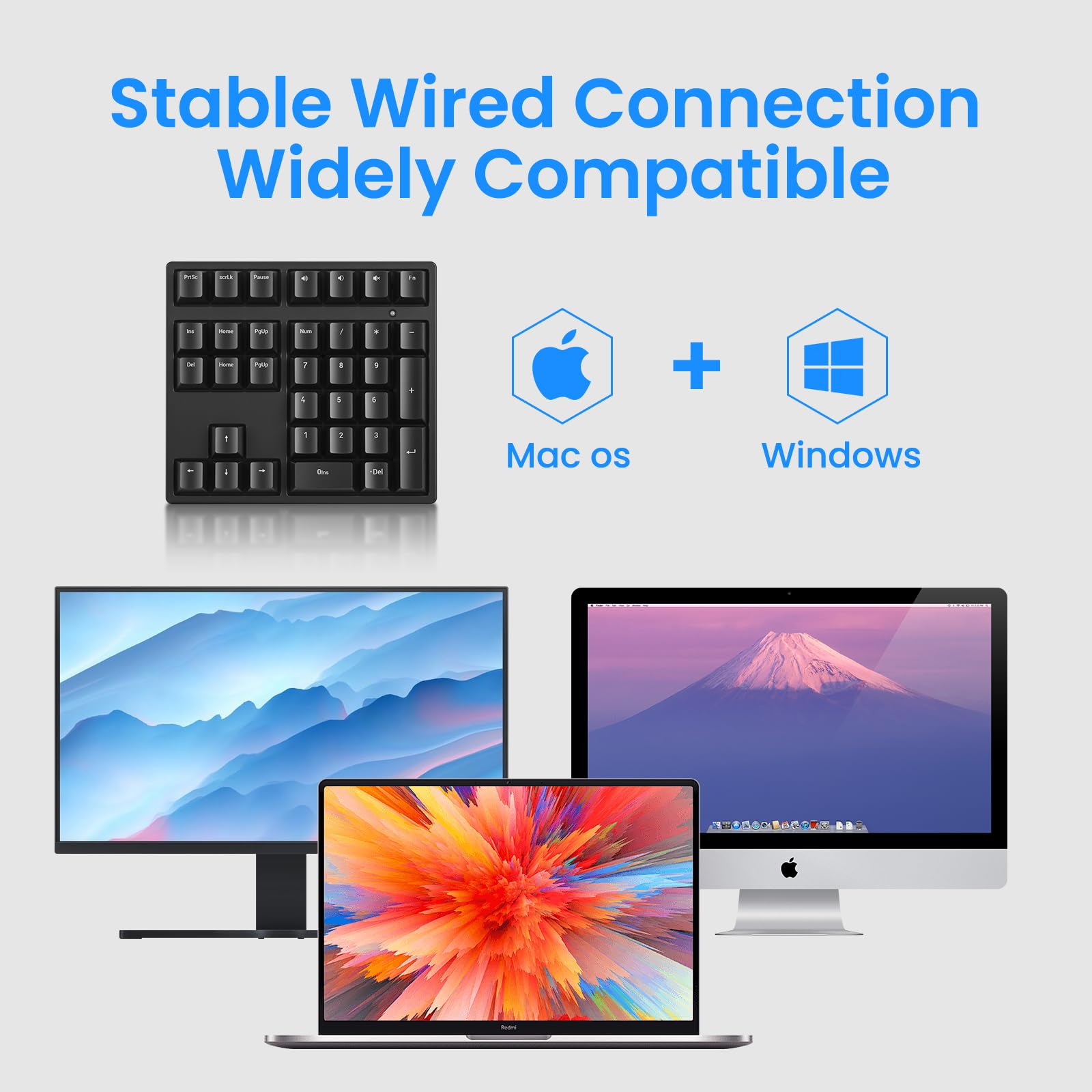 Gurjot Pavé numérique filaire USB mécanique noir | Rétroéclairage LED RVB, 34 touches, touches PBT avec commutateurs bleus, compatible Windows/Mac
