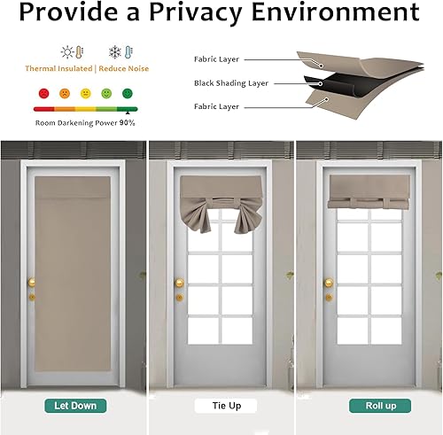Miniatura 6 de Cortinas de puerta francesa con tacto sedoso, aislamiento térmico, reducción de ruido, cortinas opacas para puerta de vidrio y oficina (25 pulgadas