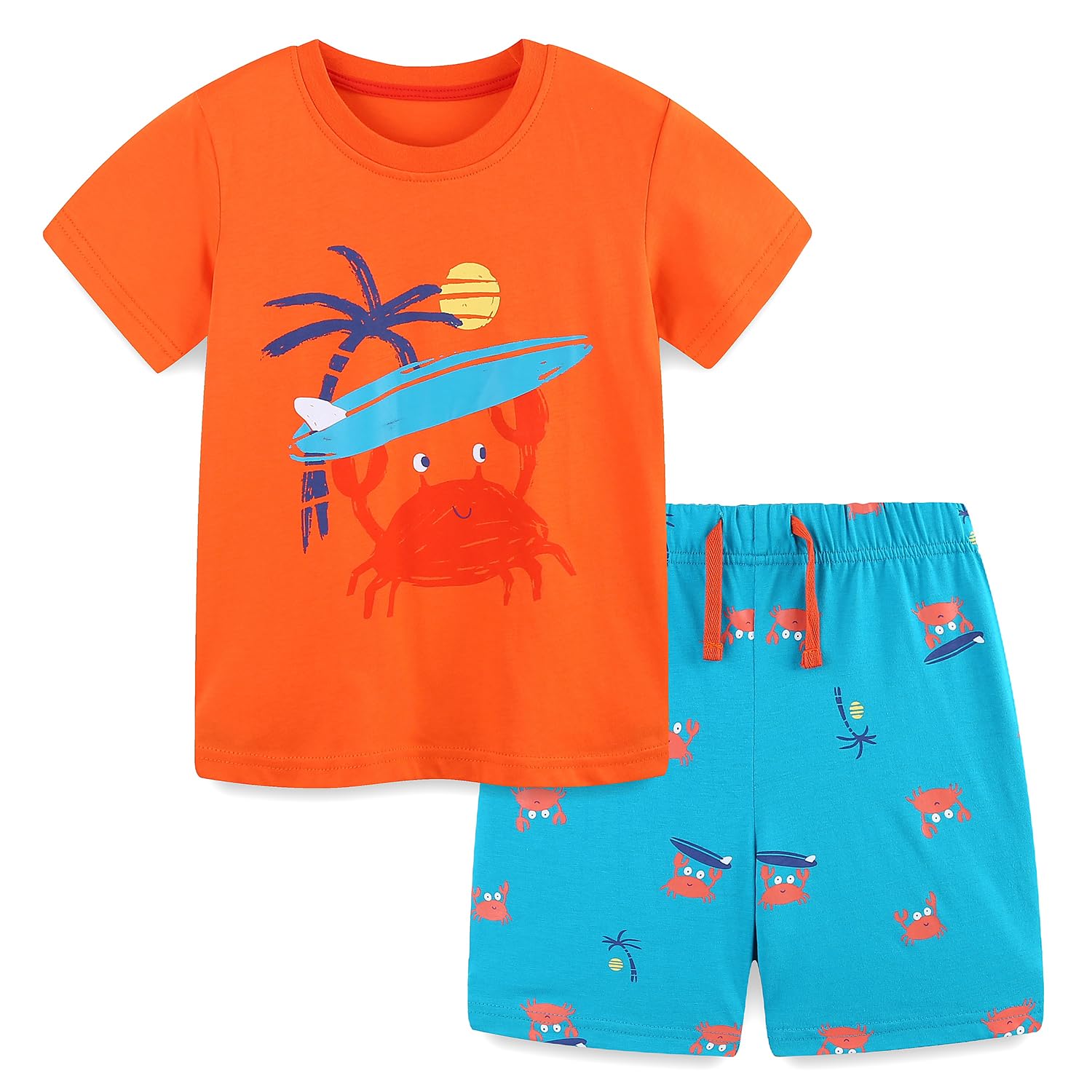 Bumeex Toddler Boy's Cotton Short Sleeve T-Shirt and Short Set 2-7Y