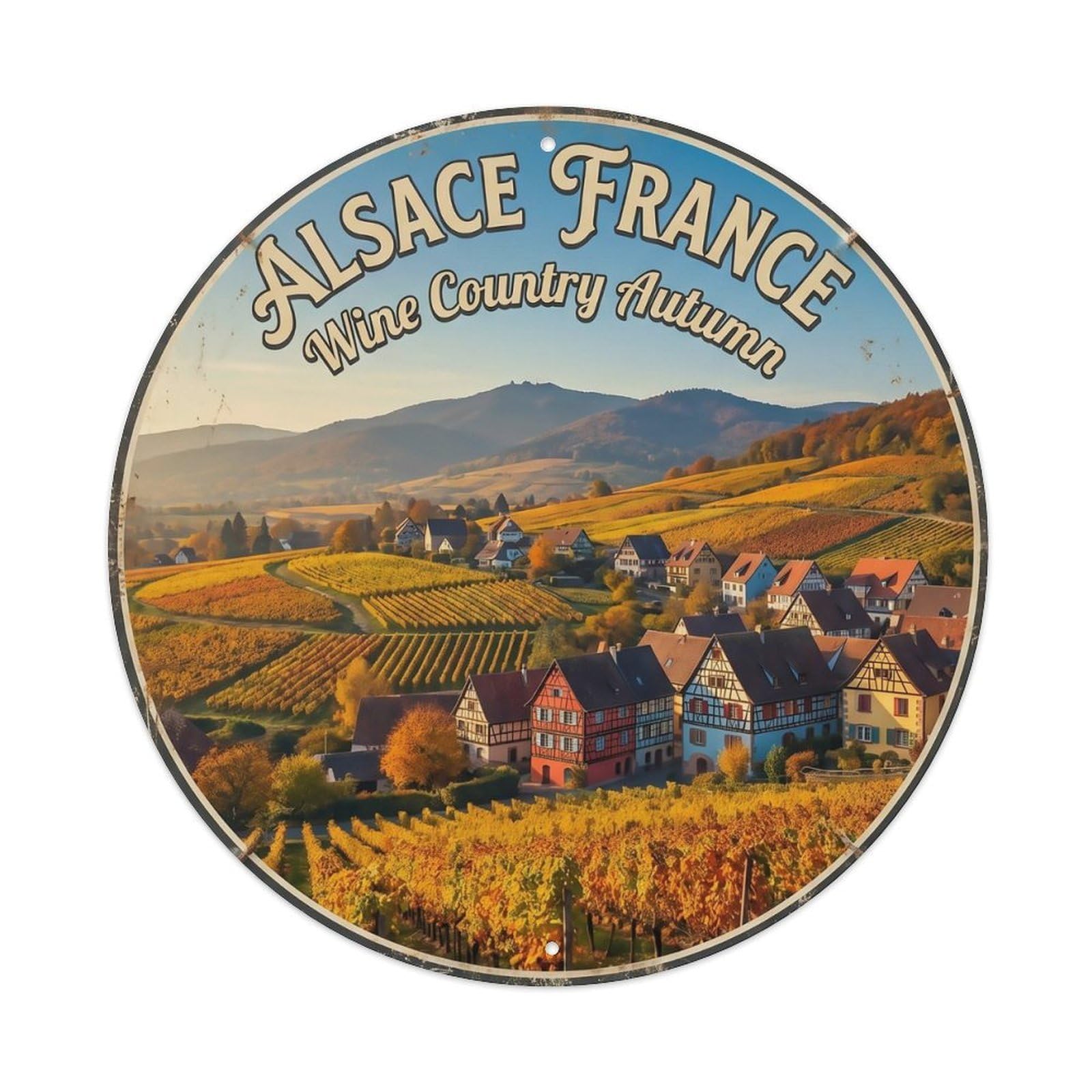Vintage Travel Alsace France Vineyard Village Metal Tin Sign