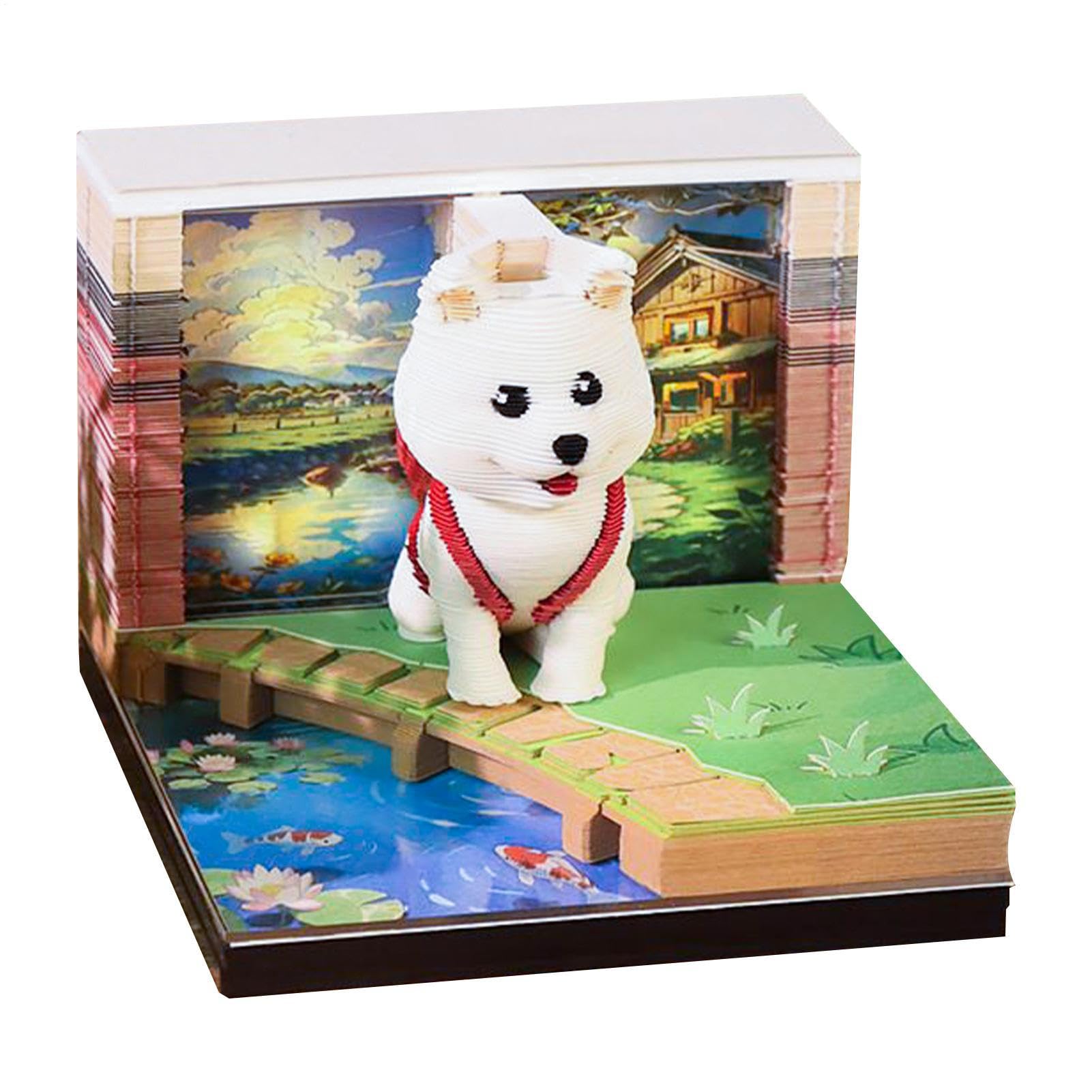 3D Memo Pad - 2026 Paper Sculpture Calendar,Art Dog Sculpture for Holiday Writing Home Decor Adult Studying Workplace Planning Christmas
