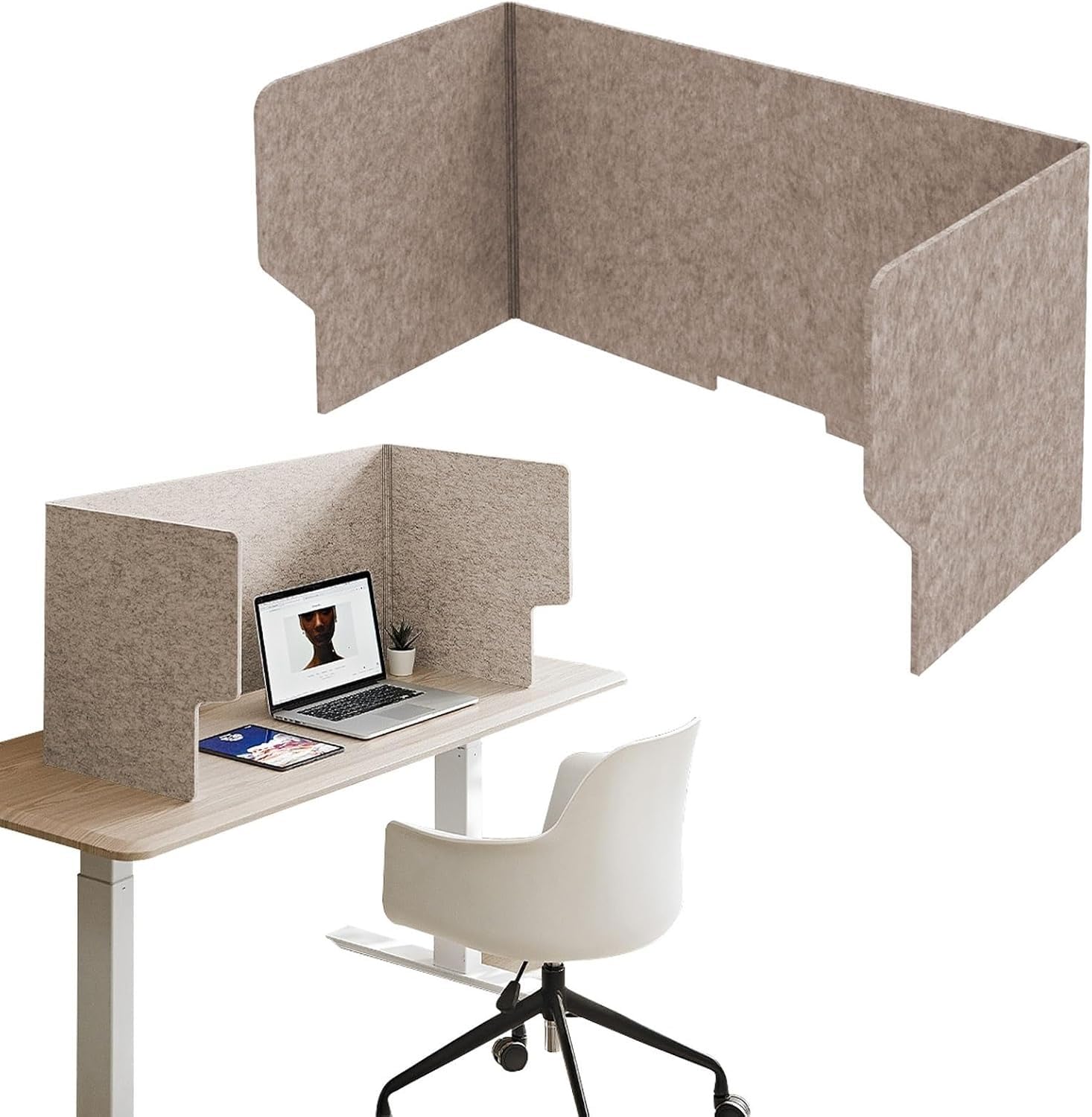 Acoustic Desk Divider, 60~120cm Stand Up Freestanding Felt Privacy Panel, Sound Proof Dividers, U-Shaped Desktop Separator, For Classroom Home Office Schools Workstations(Light brown,120cm)