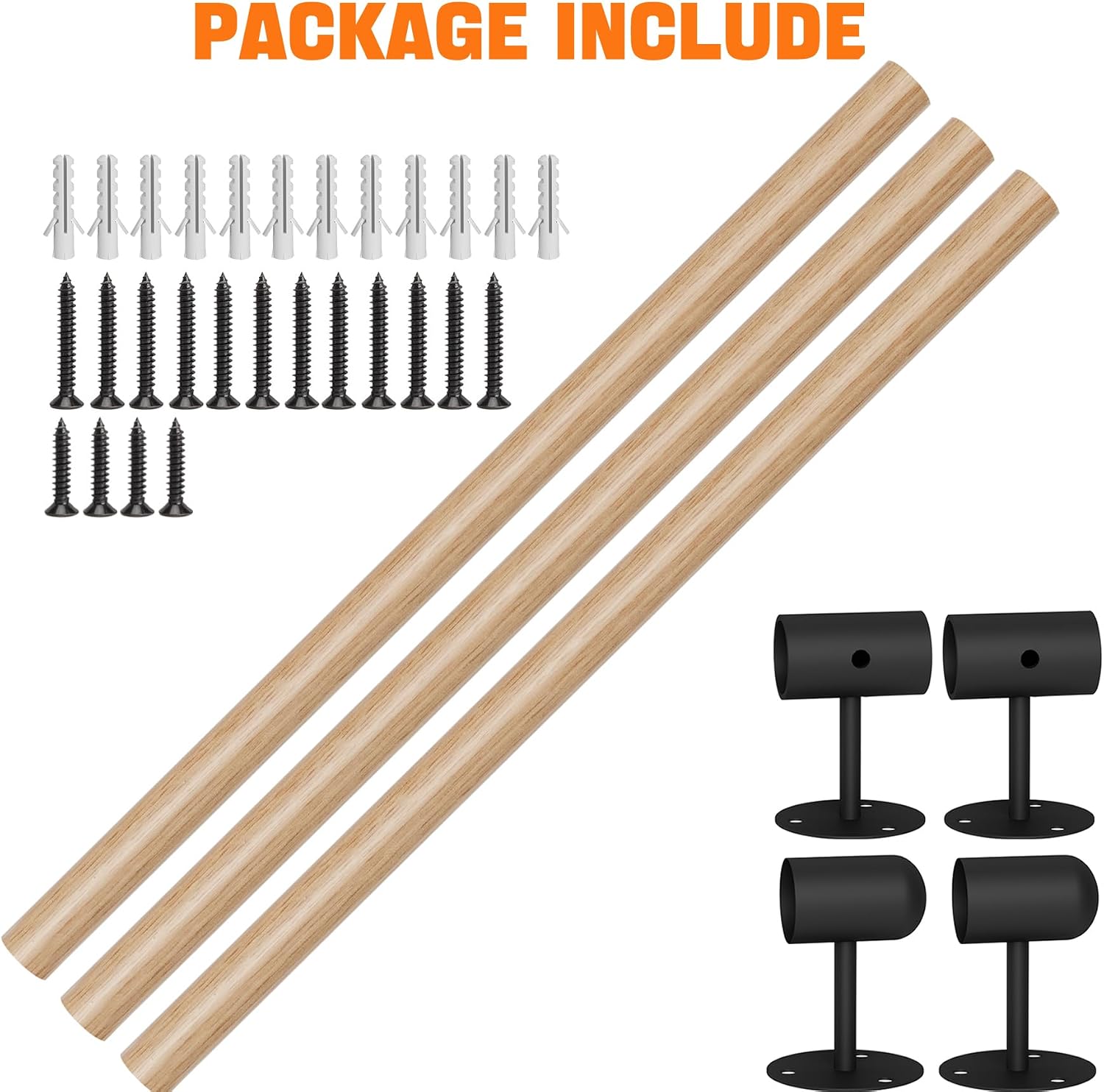 8FT Round Wooden Stair Handrail,Indoor Staircase Handrail,Wall Mount Support Stair Railings, Non-Slip Safety Corridor,Lofts,Patio,Guardrail,Home Wood Hand Railings for Elderly,Children,Disable People
