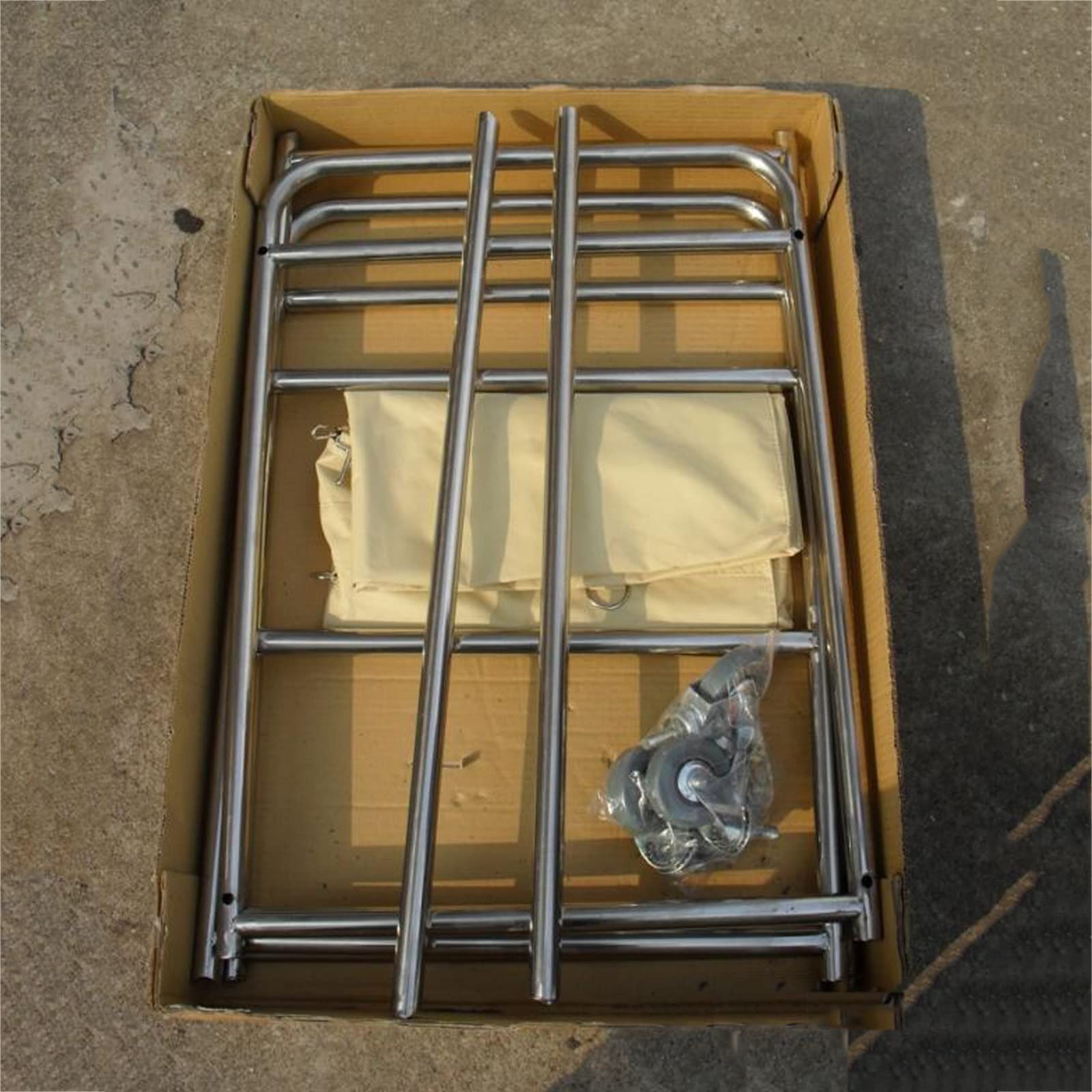 Edelstahl Wäschewagen, Wäschesammler, Wäschekorb mit Vier Geräuschlosen Rädern, Lager 100kg Leicht Zusammenzubauen (Color : Khaki+Cloth Bag)