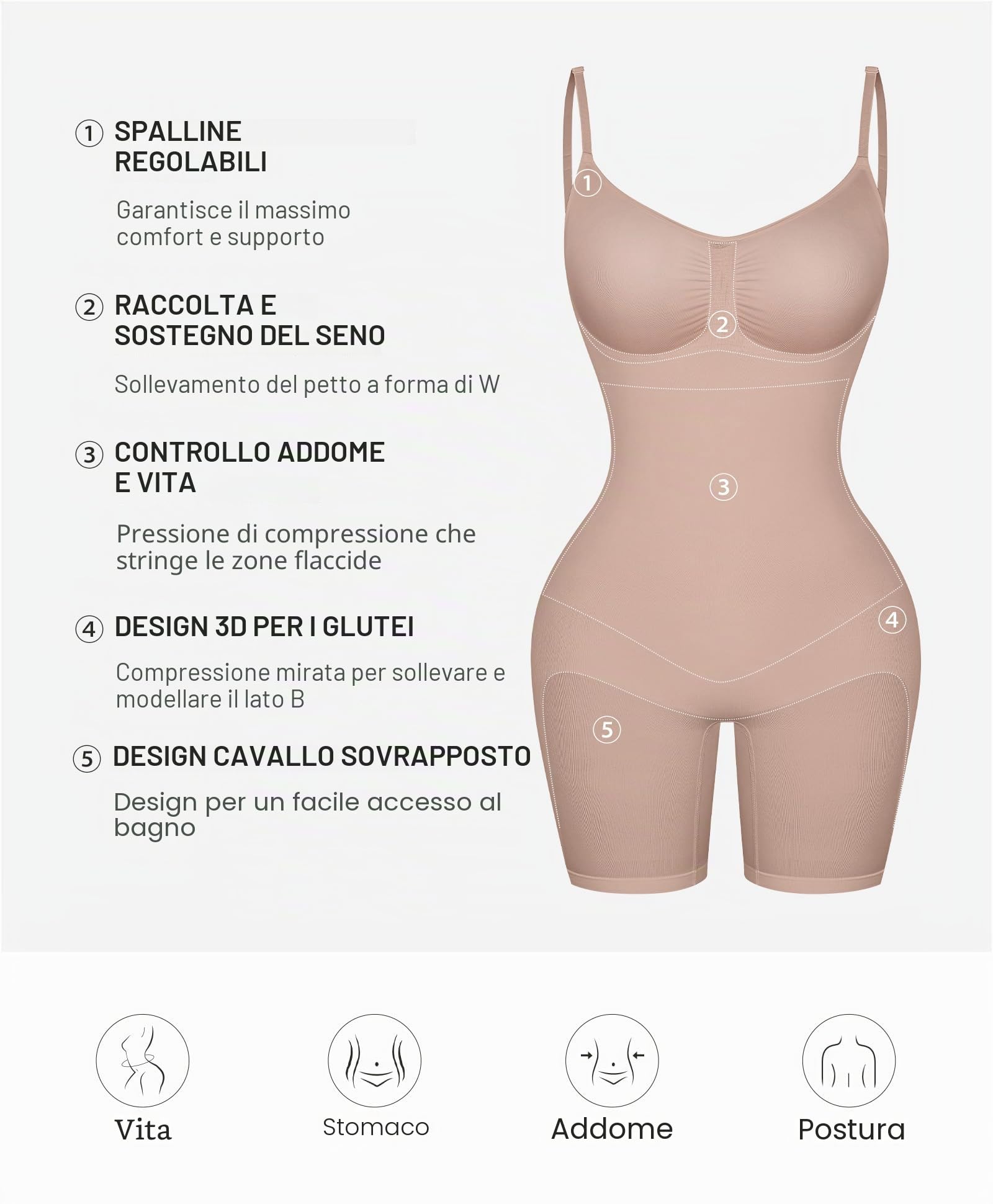 FeelinGirl Body Contenitivo Modellante Donna Bodysuit Snellente Intimo Smeless Shapewear Spallino Regolabile