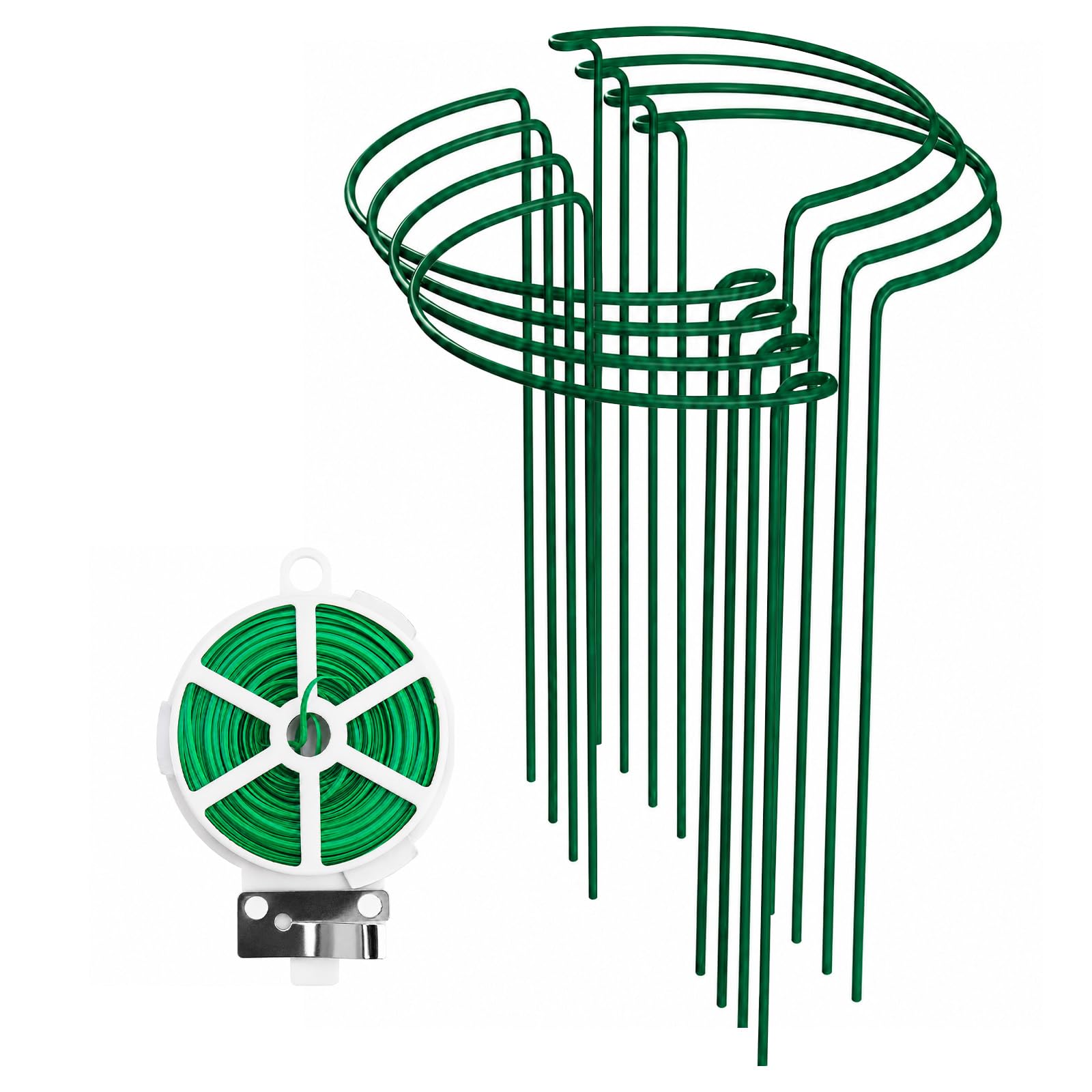 Bettsolt 8PCS Plant Support Stakes, Heavy Duty Metal Frames Half Round Hydrangea Ring Cage with Garden Ties with Cutter for Peonies Hydrangeas Roses Vegetables Tomatoes (40X25cm)