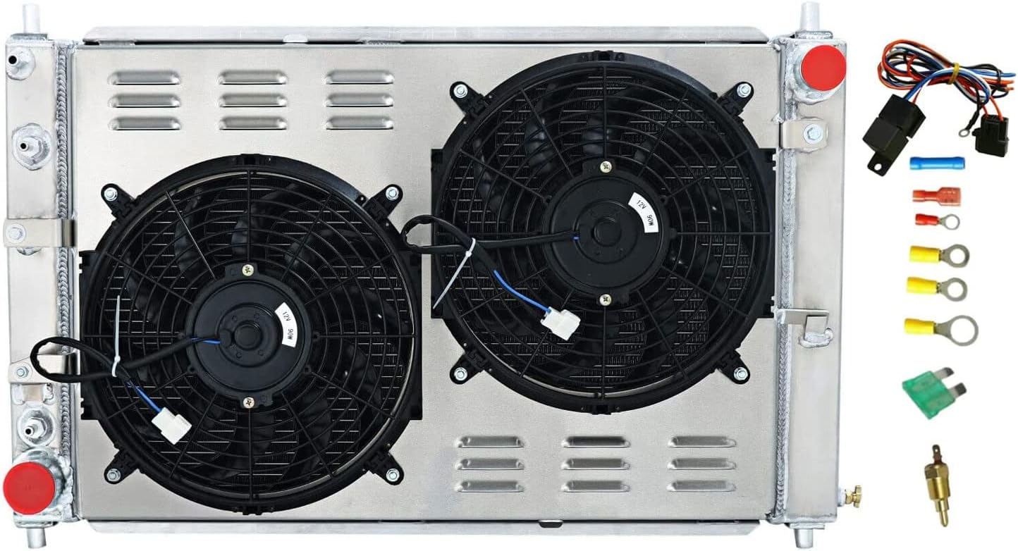 4 Row Aluminum Radiators for 1997-2004 Ford Mustang GT SVT Cobra 4.6 5.4 V8 Radiator with Electric Fan Shroud Thermostat Kit Radiador 1998 1999 2000 2001 2002 2003 97 98 99 01 02 03 04