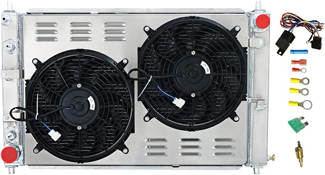 4 Row Aluminum Radiators for 1997-2004 Ford Mustang GT SVT Cobra 4.6 5.4 V8 Radiator with Electric Fan Shroud Thermostat Kit Radiador 1998 1999 2000 2001 2002 2003 97 98 99 01 02 03 04