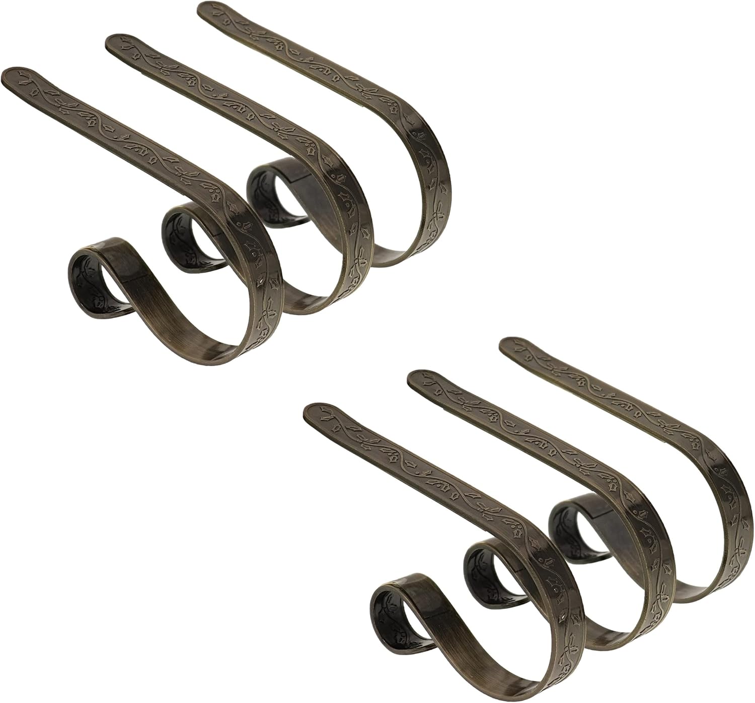 Haute Decor The Original MantleClip Stocking Holder - 6 Pack (Embossed Holly/Antique Brass) - Safe and Secure - Adjusts to Fit Mantels Up to 3 Inches Thick