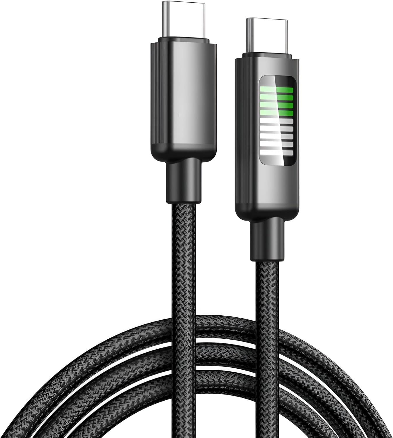 USB-C Şarj Kablosu, LED Göstergeli, Örgülü Naylon Kablo, Akıllı Telefonlar için Hızlı Şarj, Siyah, 100cm Type-c to Type-c 60w