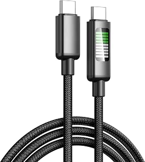 USB-C Şarj Kablosu, LED Göstergeli, Örgülü Naylon Kablo, Akıllı Telefonlar için Hızlı Şarj, Siyah, 100cm Type-c to Type-c 60w