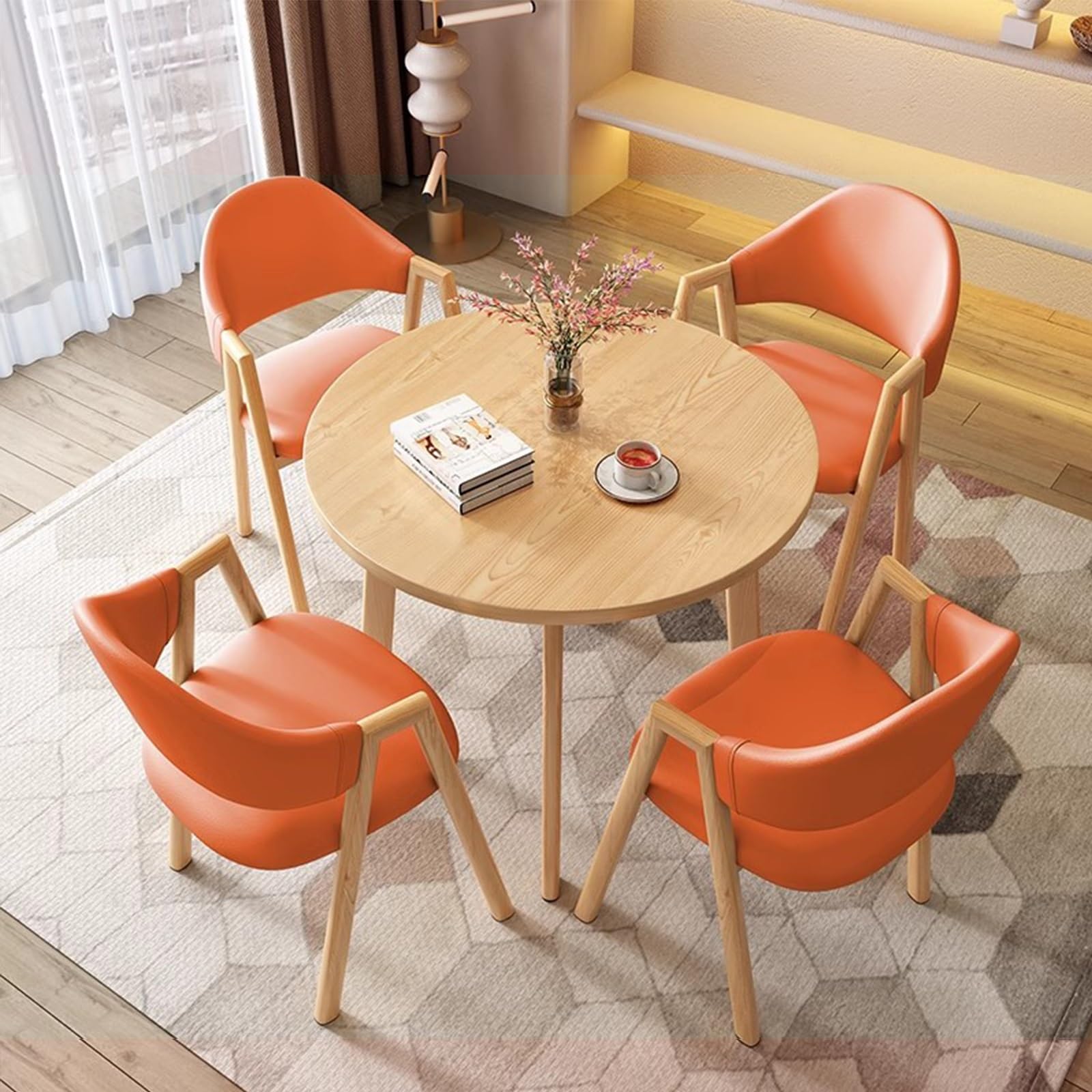Set di 5 Sedie da Tavolo da Cucina, Tavolo con Sedie da Cucina, Tavolo Rotondo per la Colazione in Cucina(Orange)