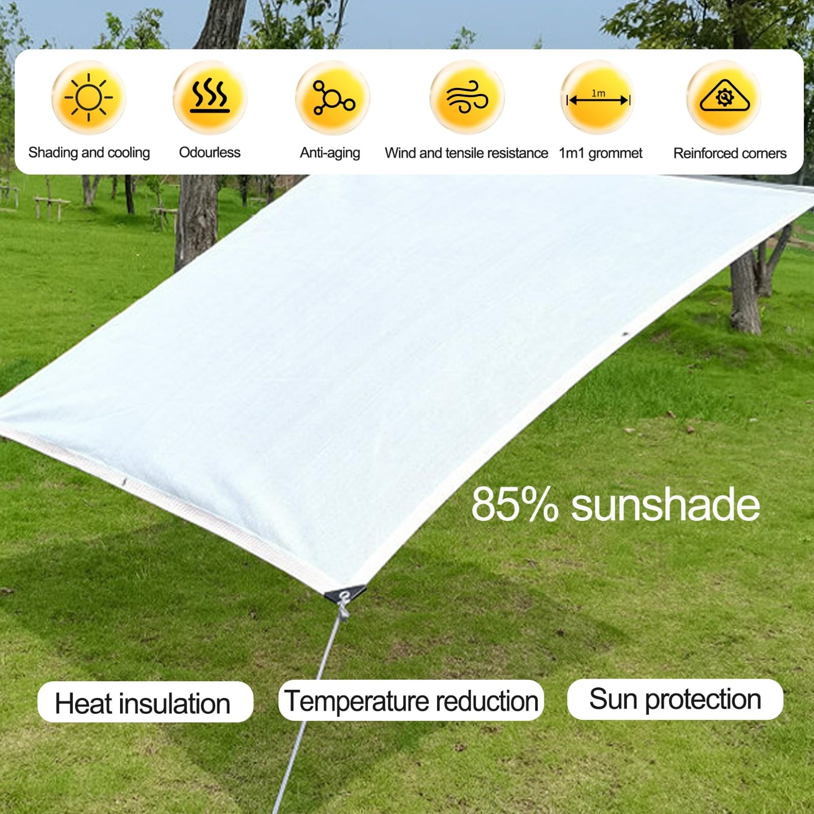 Red de Sombra Exterior, Malla Sombra Toldos con Ojales Resistente a los Rayos UV Blanco 85% 4x6M Tela de sombreo para Jardín Balcon Patio Flores Plantas Techados Gallinero