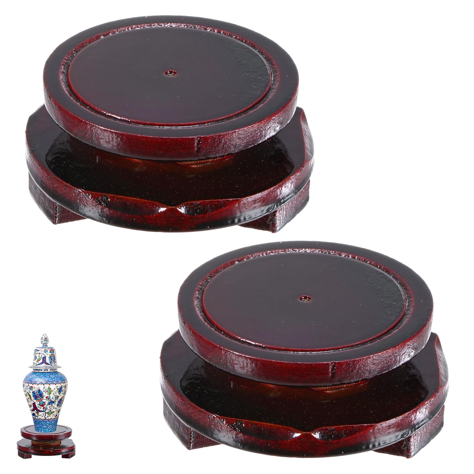 M METERXITY 2 Pack Display Stand, Brown Wooden Stands for Display, Stable Round Base Stand Decor for Fishbowl Planter [Rotation, 2.76'' x 1.34'']