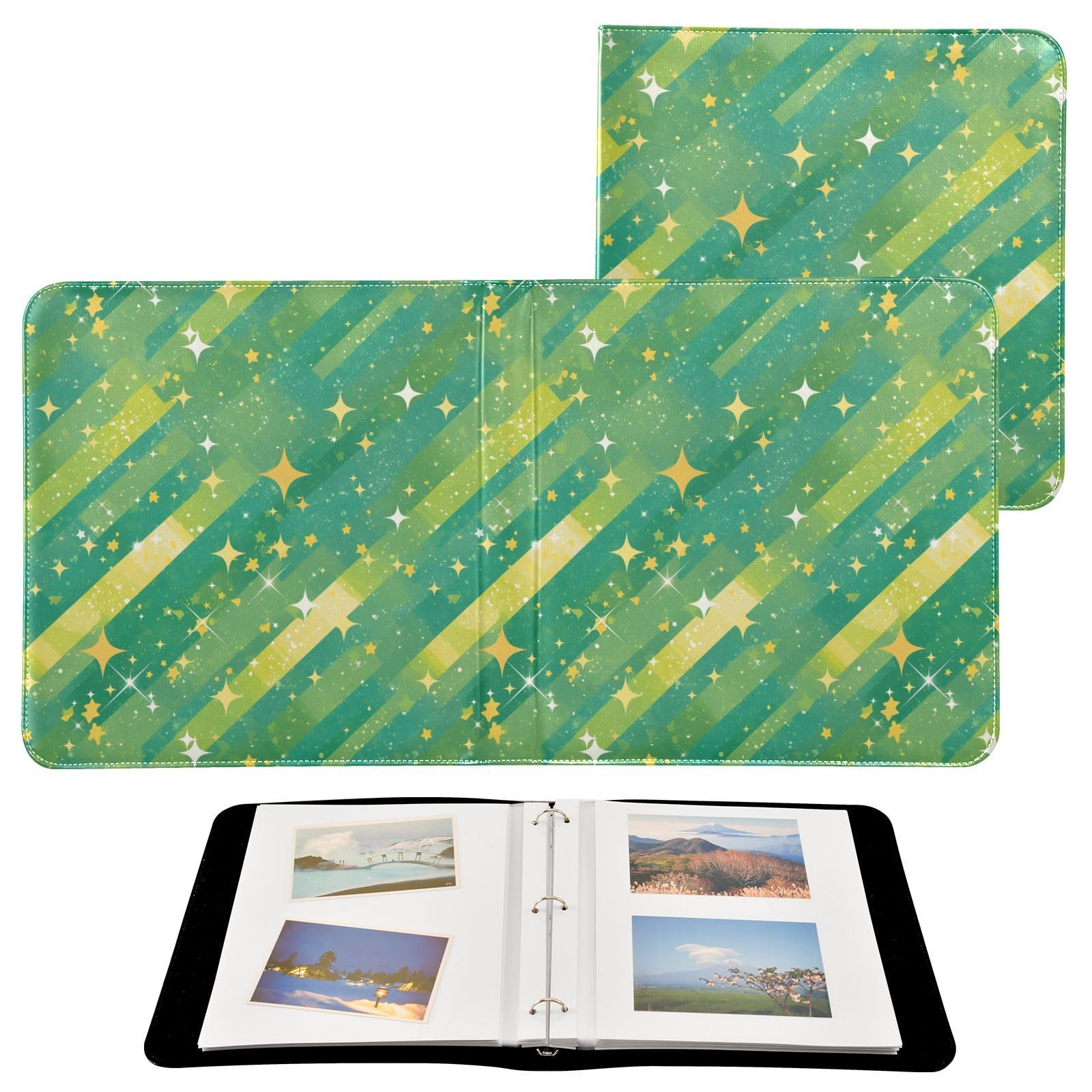 Álbumes familiares para fotos con textura de purpurina verde para fotos de todos los tamaños, páginas autoadhesivas de 4 x 6, 5 x 7, 6 x 8 pulgadas