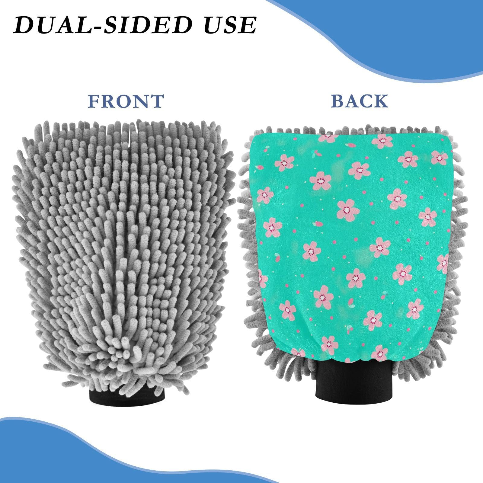 Hezely Beautiful Flowers Car Wash Mitt, 2PK Scratch Free Lint-Free for Car Washing and Detailing