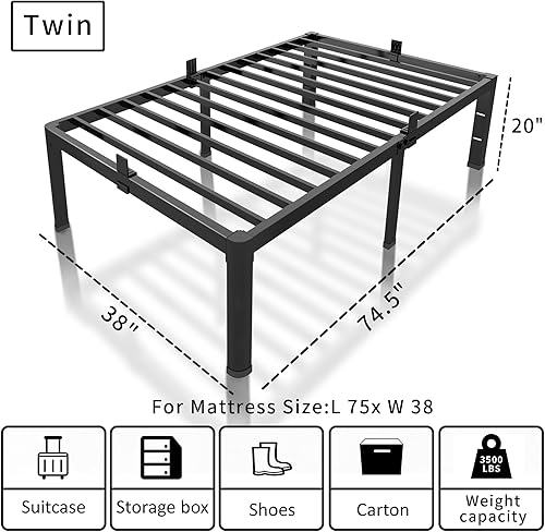 Miniatura 26 de ROIL Base de cama individual XL de 18 pulgadas con esquinas redondeadas y agujero para cabecero, retenedores de colchón de metal de 3500 libras,