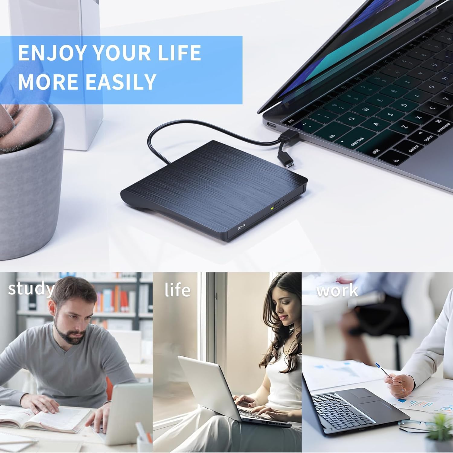 External CD DVD Drive,USB 3.0 and Type-C CD DVD Disc Reader Writer Burner Player,Slim and Portable CD DVD +/-RW Optical Drive for PC Laptop Desktop MacBook Mac Windows 7/8.1/10/11 Linux OS Apple — view 8