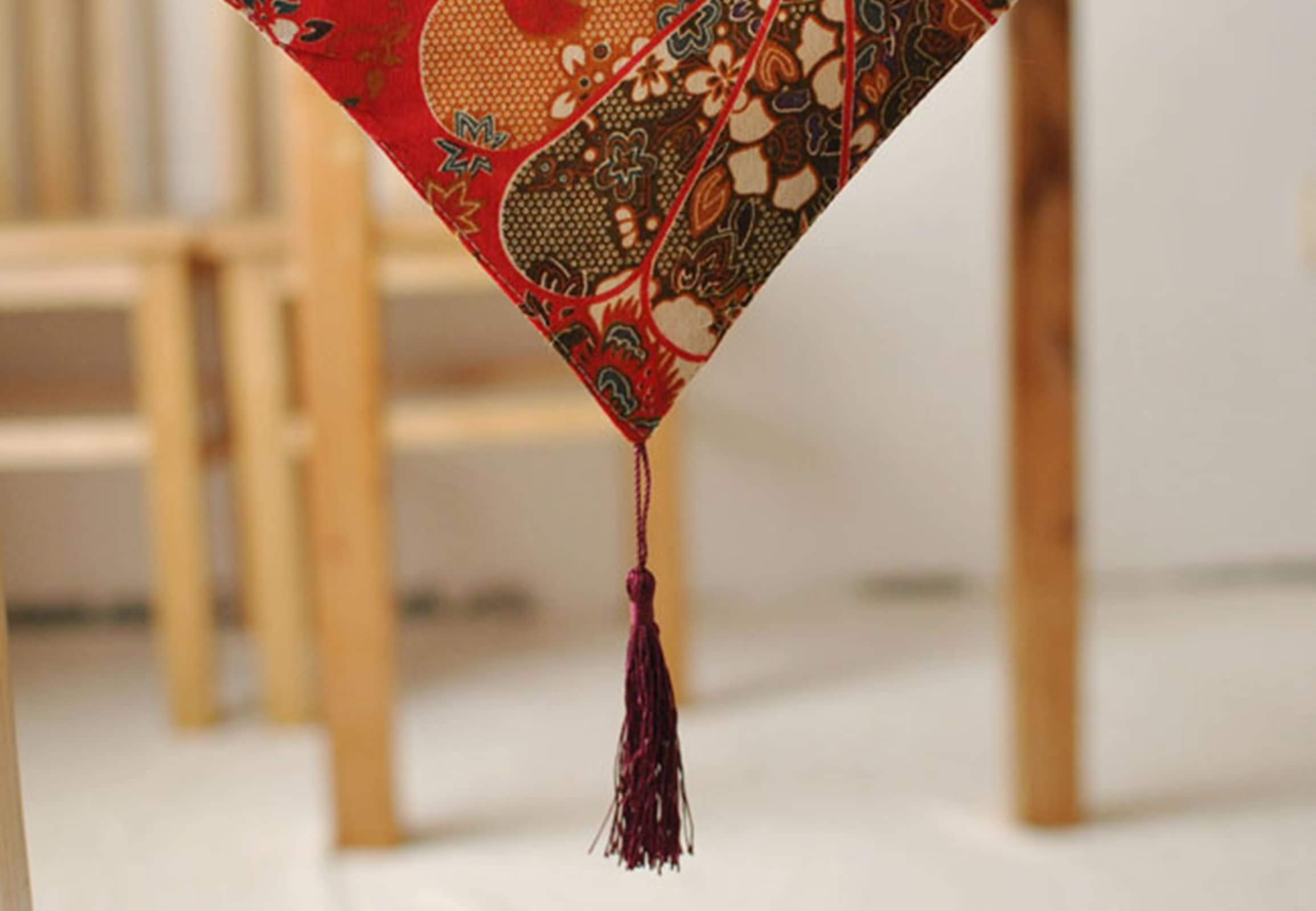 Runner Tavola Lino Cotone, Runner Tavola Rosso Modello a Ventaglio Vintage Runner Da Cucina, 30x200CM