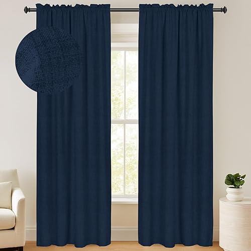 100% Blackout Shield Juego de 2 paneles de cortinas opacas de lino de 63 pulgadas de largo, cortinas opacas para dormitorio, aislamiento térmico y