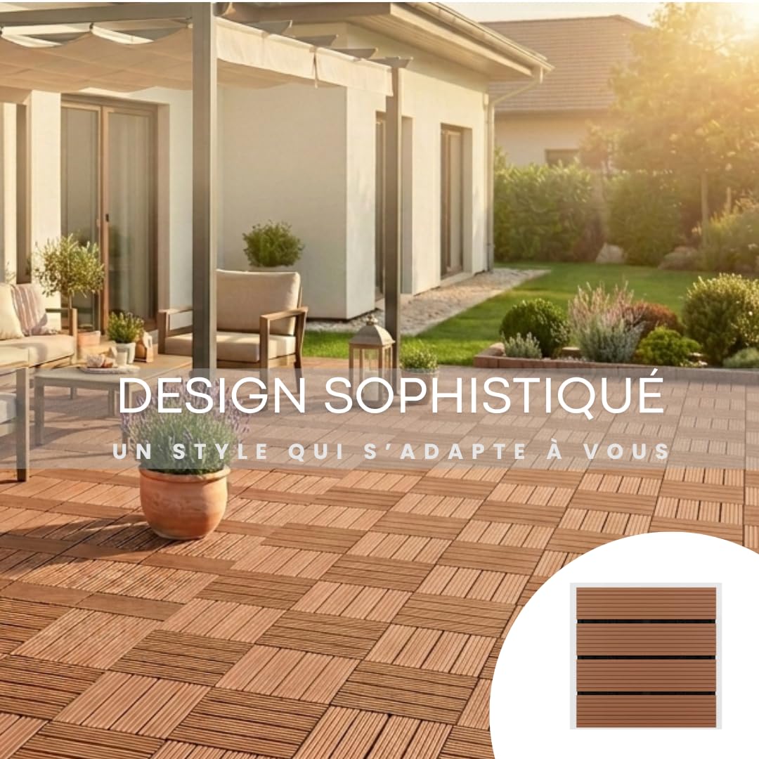ActivoTex Dalles Terrasse WPC 30x30 cm Lot de 10 – Dalle Clipsable Extérieur Antidérapante, Sol Terrasse Extérieur et Sol Balcon Exterieur Résistant à l’Eau pour Salle de Bain et Douche