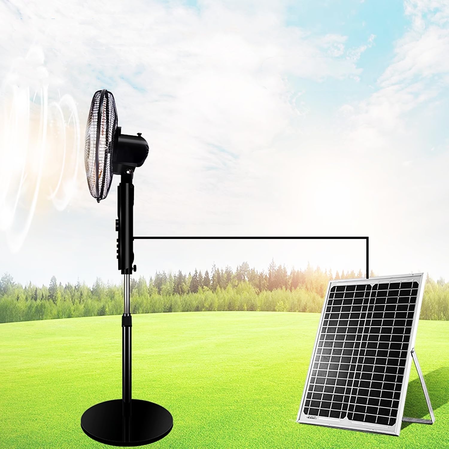 asdchZen Solar Powered High Velocity Pedestal Fan, 4-Speed Oscillating Standing Fan, Heavy Duty Floor Fan For Camping, Traveling, Bbq, Beach