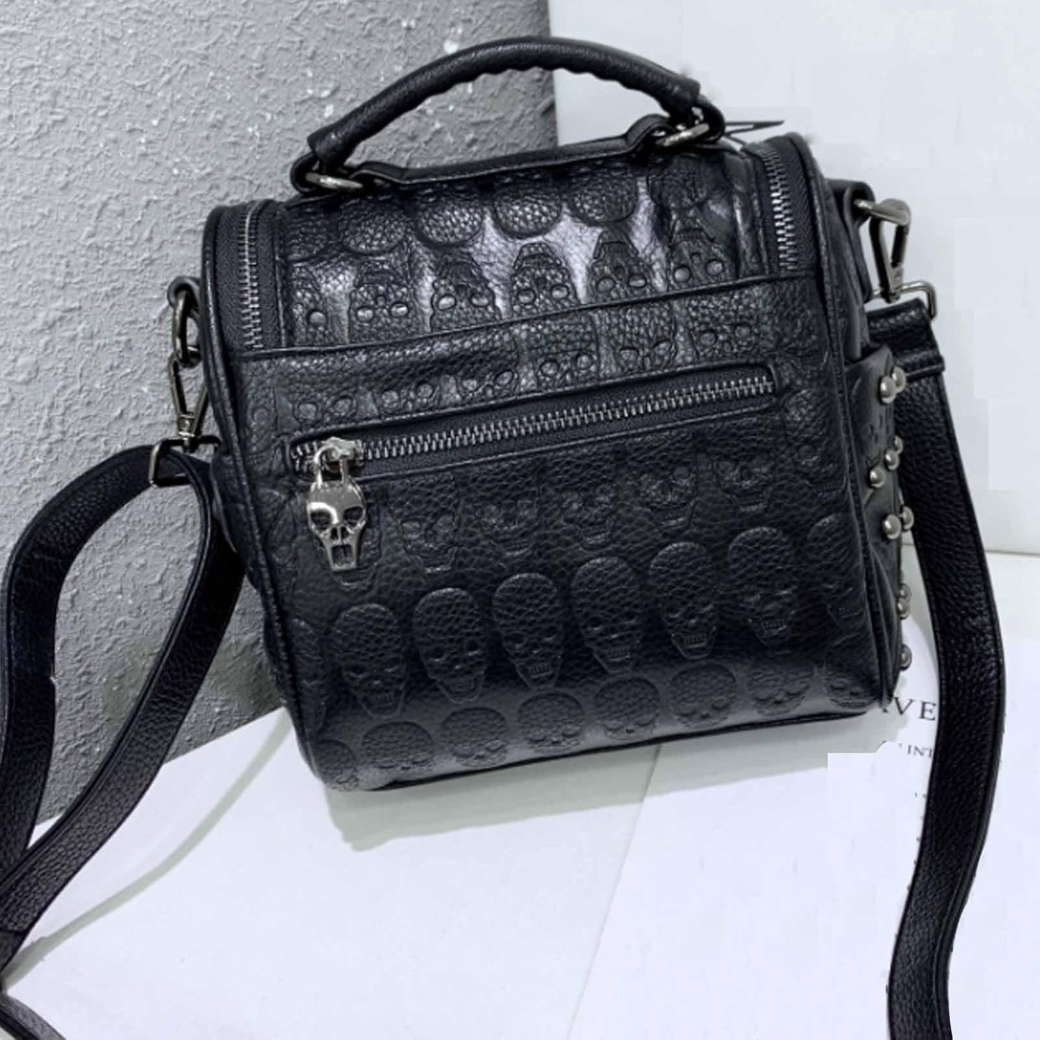 Women Skull Crossbody Purse PU Leather Small Handbag Gothic Top Handle Shoulder Bags