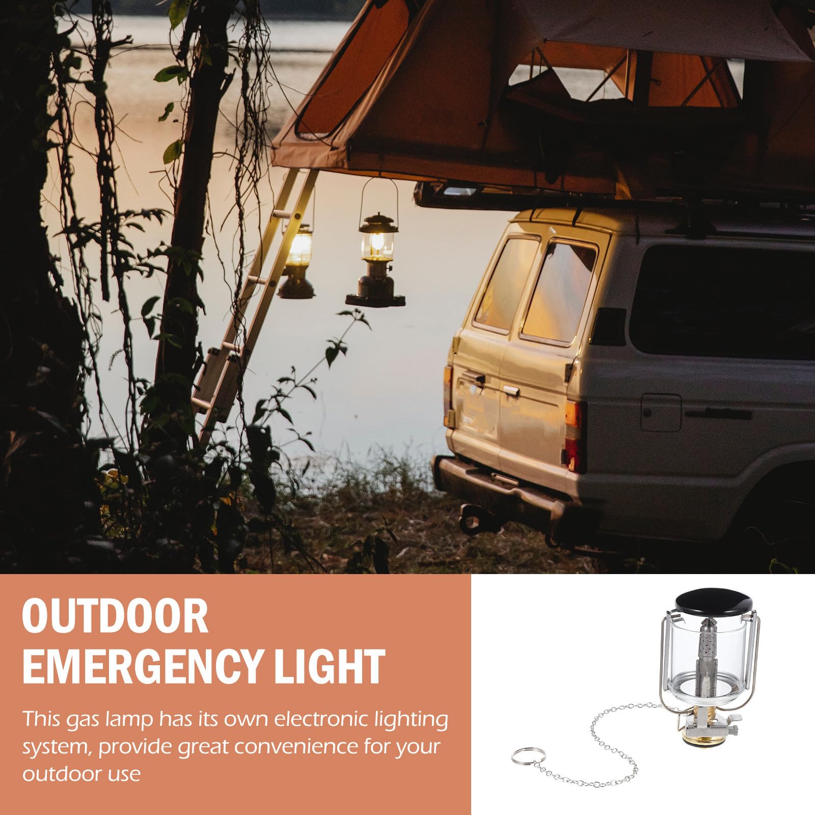 Lampada da Campeggio a Gas 600w in Rame e Acciaio Inox