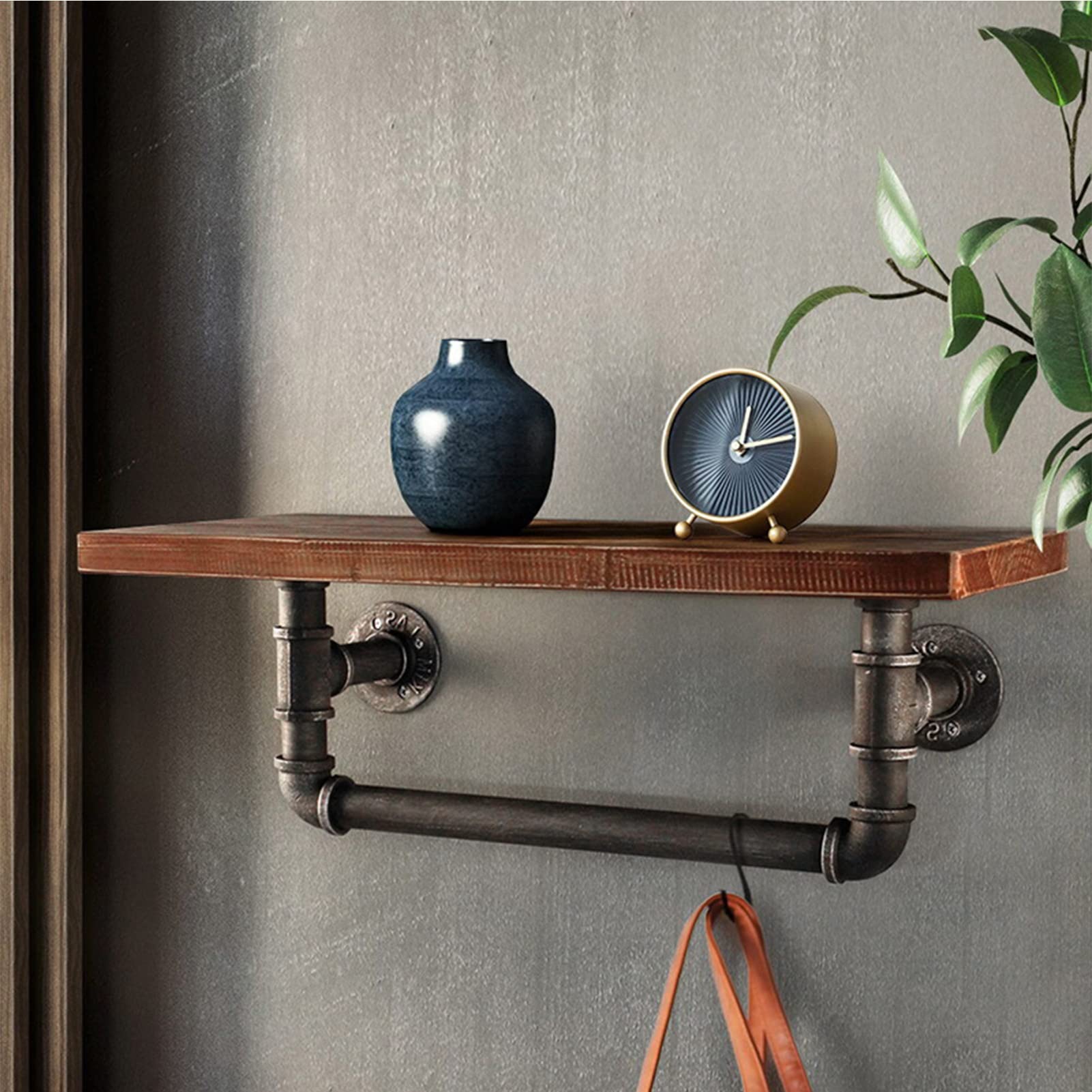 Mensola A Soffitto Scaffali sospesi rustici, portaoggetti da parete in legno, con portasciugamani da bagno/appendiabiti - per ingresso, camera da letto, soggiorno, cucina, lavanderia decorativa ( Size