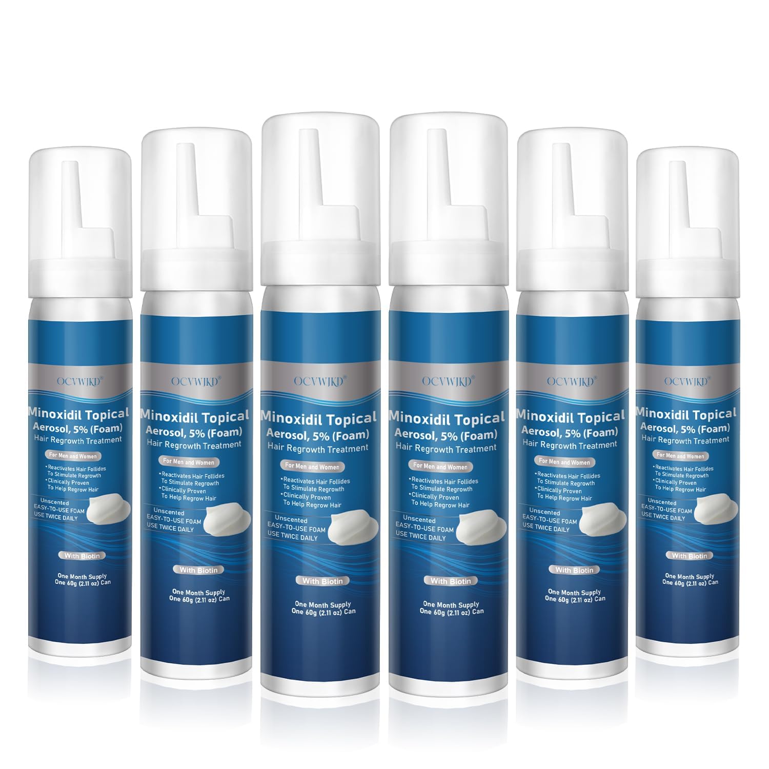 OCVWJKD 5% Minoxidil Foam with Biotin, Hair & Beard Growth, 6-Month Supply