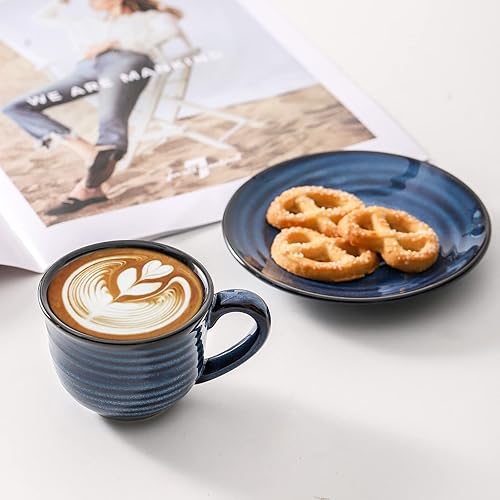 Miniatura 6 de Hasense Juego de 4 Tazas de Café Expreso, Taza de Cappuccino de Cerámica de 4 Onzas con Platillos, Tazas de Café Pequeñas para Shots de Espresso,