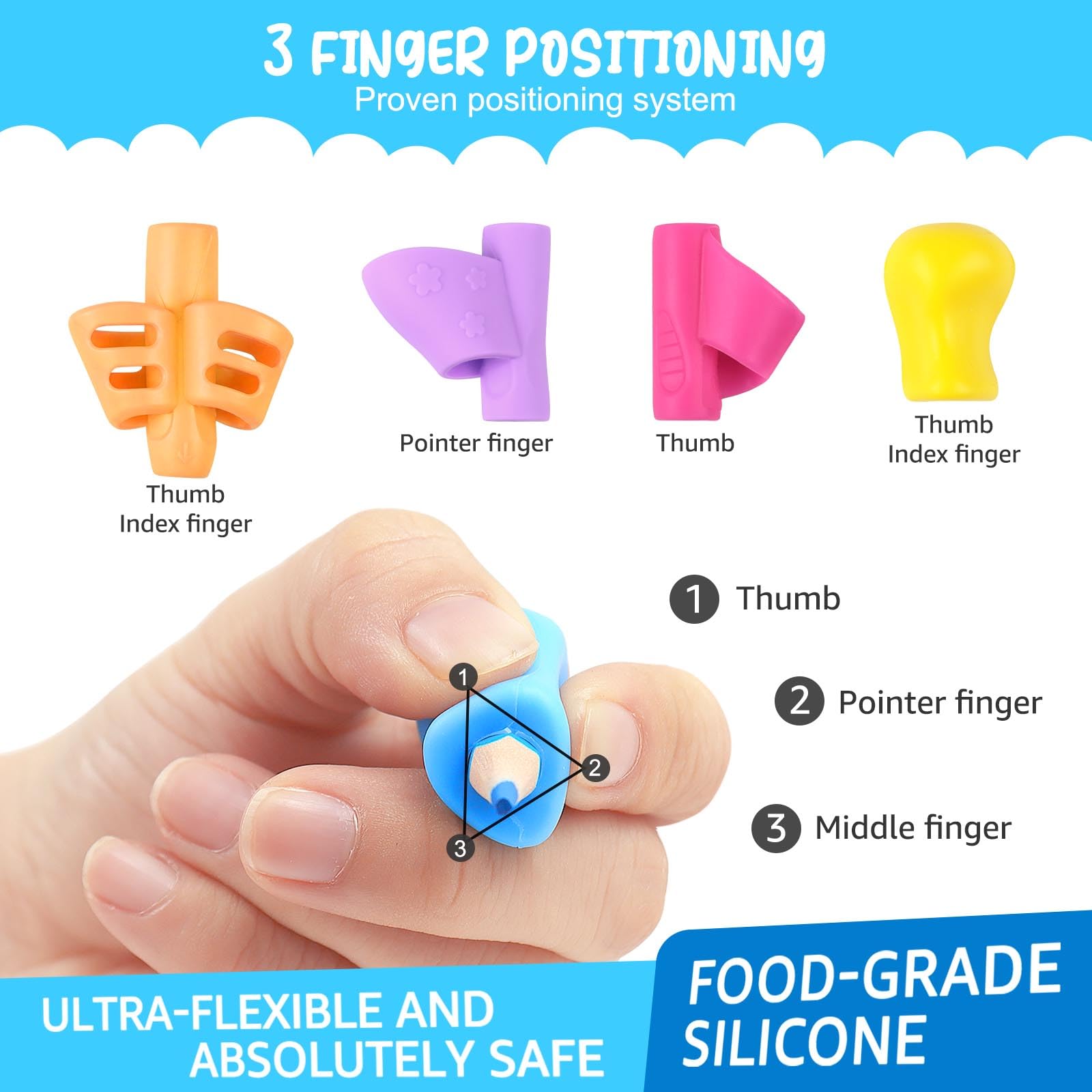 Impugnature Ergonomiche Per Matite Bambini - Set Di 18 Pezzi, Correzione Postura Scrittura, Sicuro E Colorato - Foto 4