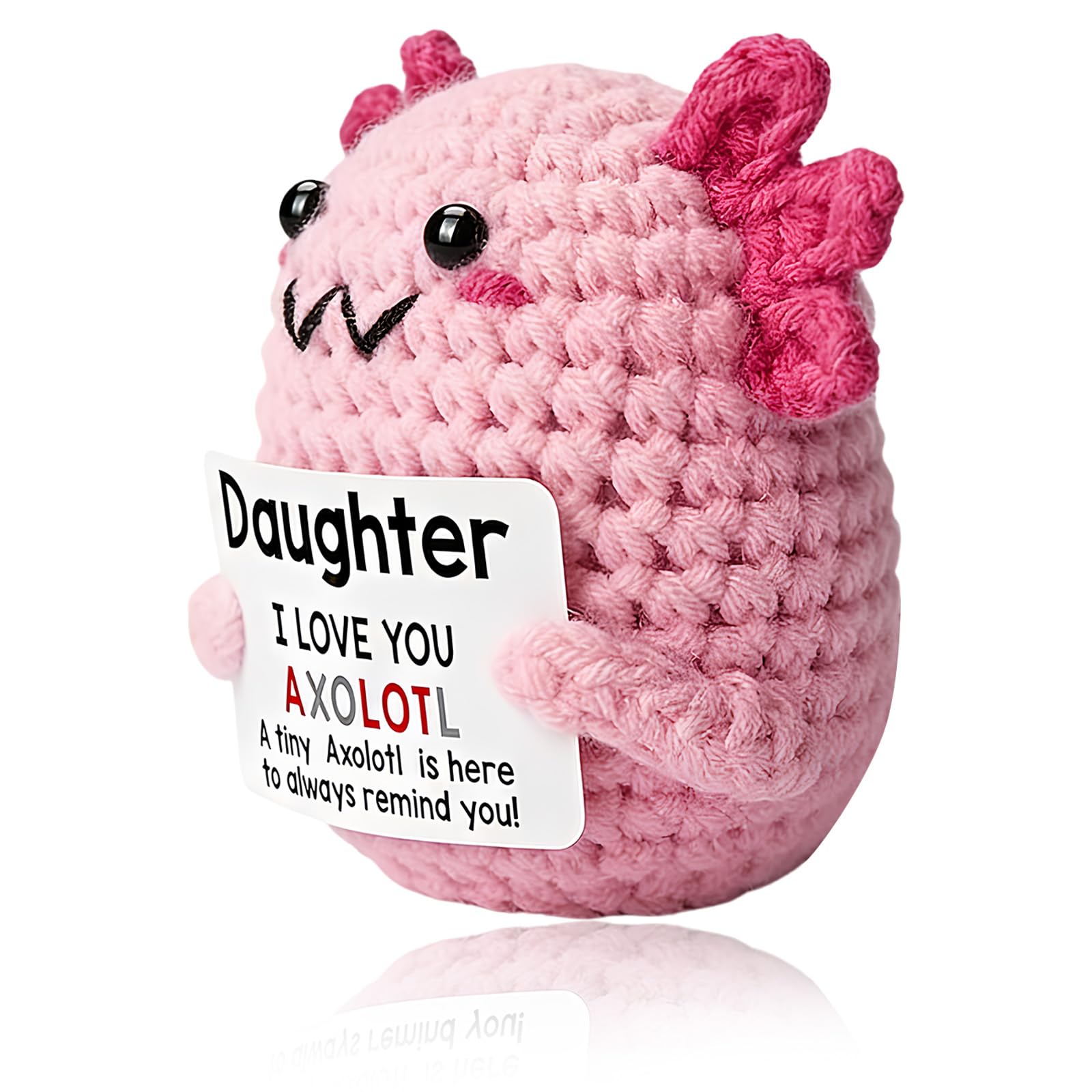 nuneoeuo Axolotl Plush for Daughter Gifts, Axolotl Teddy Crochet Gifts for Daughter, Cute Valentine's Gift for Daughters Crochet Animals with Message Interesting Emotional Support Inspirational Gift